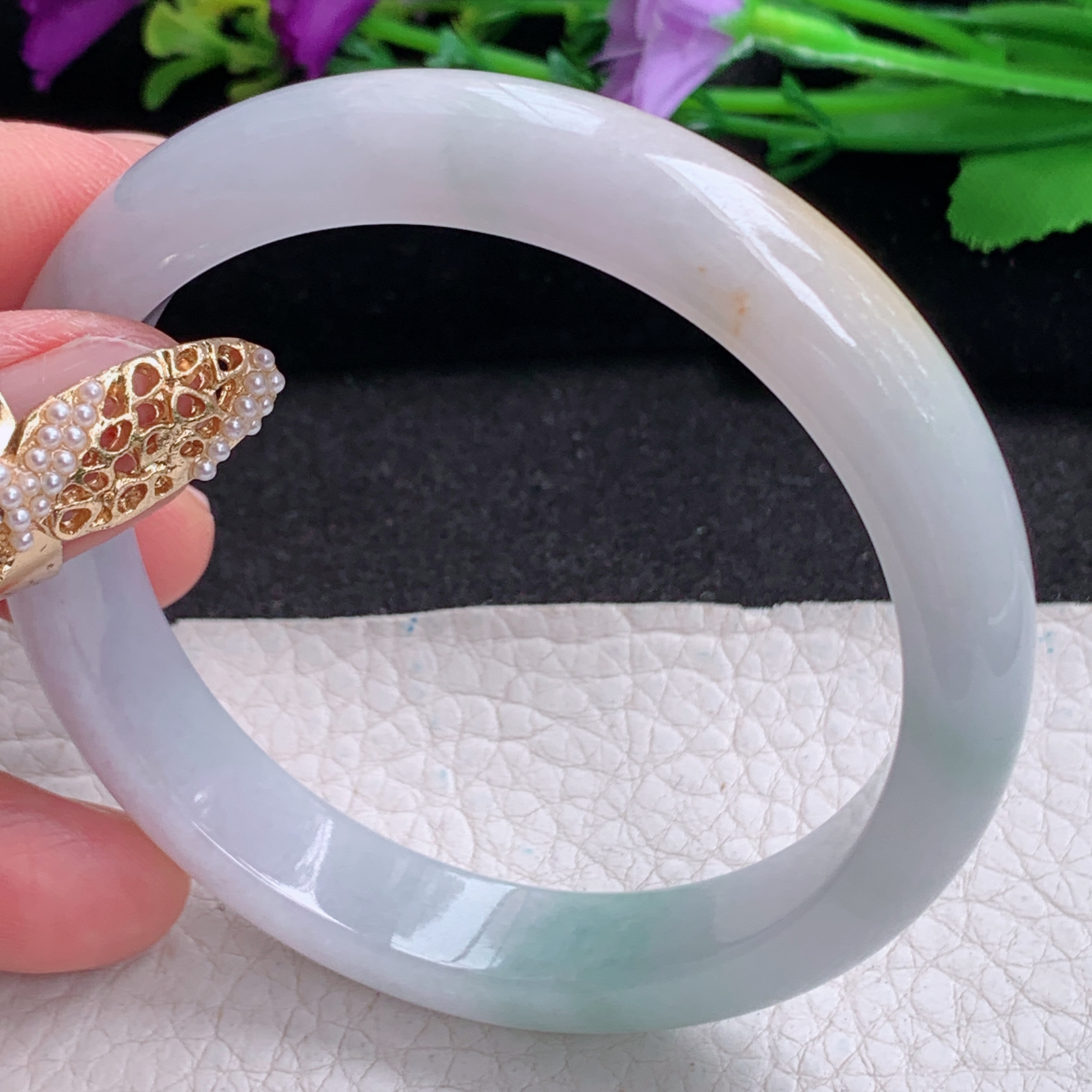 xc实拍58.5*12*7.6平安镯 天然缅甸翡翠a货手镯三彩胶感正圈玉镯子