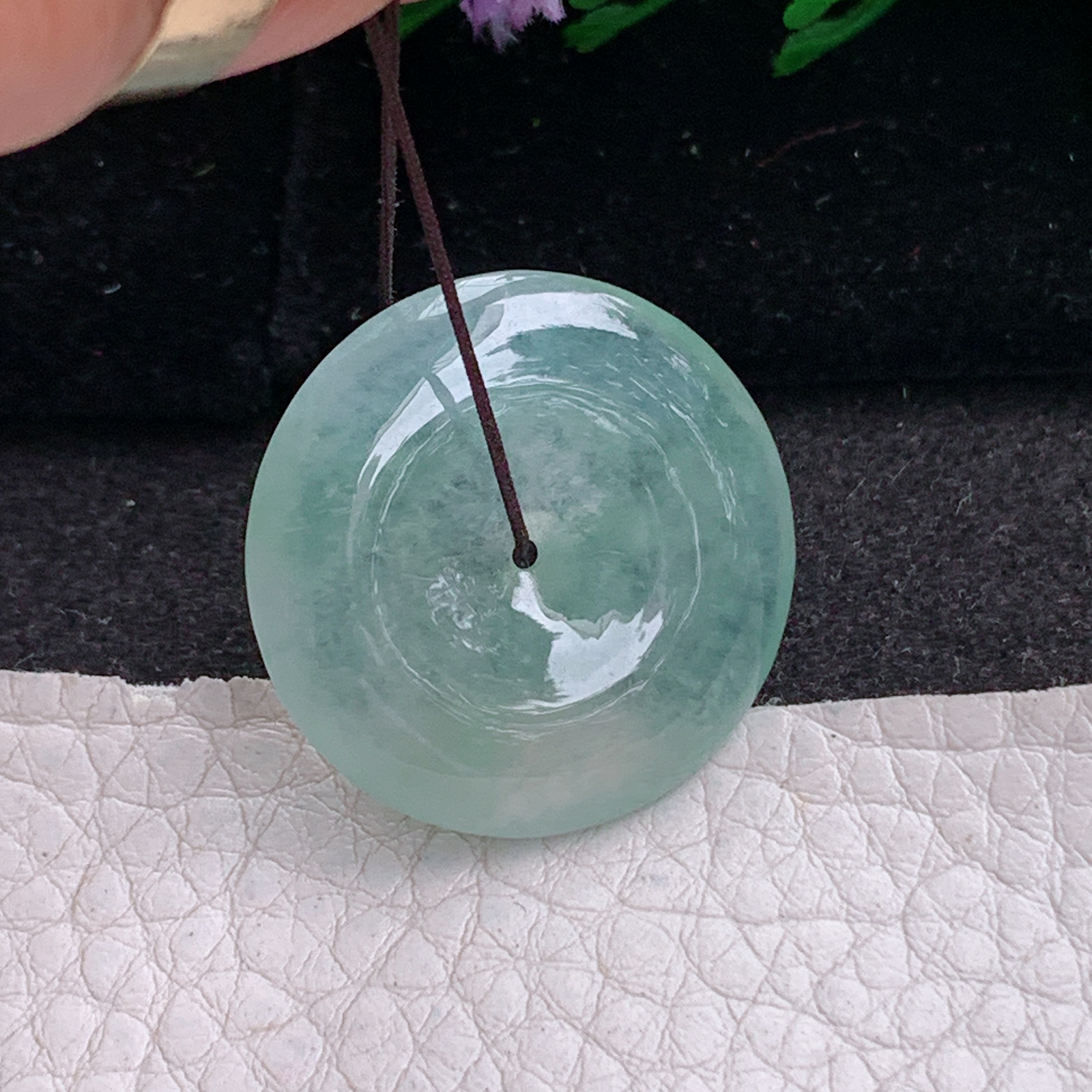 ajj实拍26.2*5.2天然缅甸翡翠精雕冰晴平安扣 玉扣玉吊坠 玉挂件