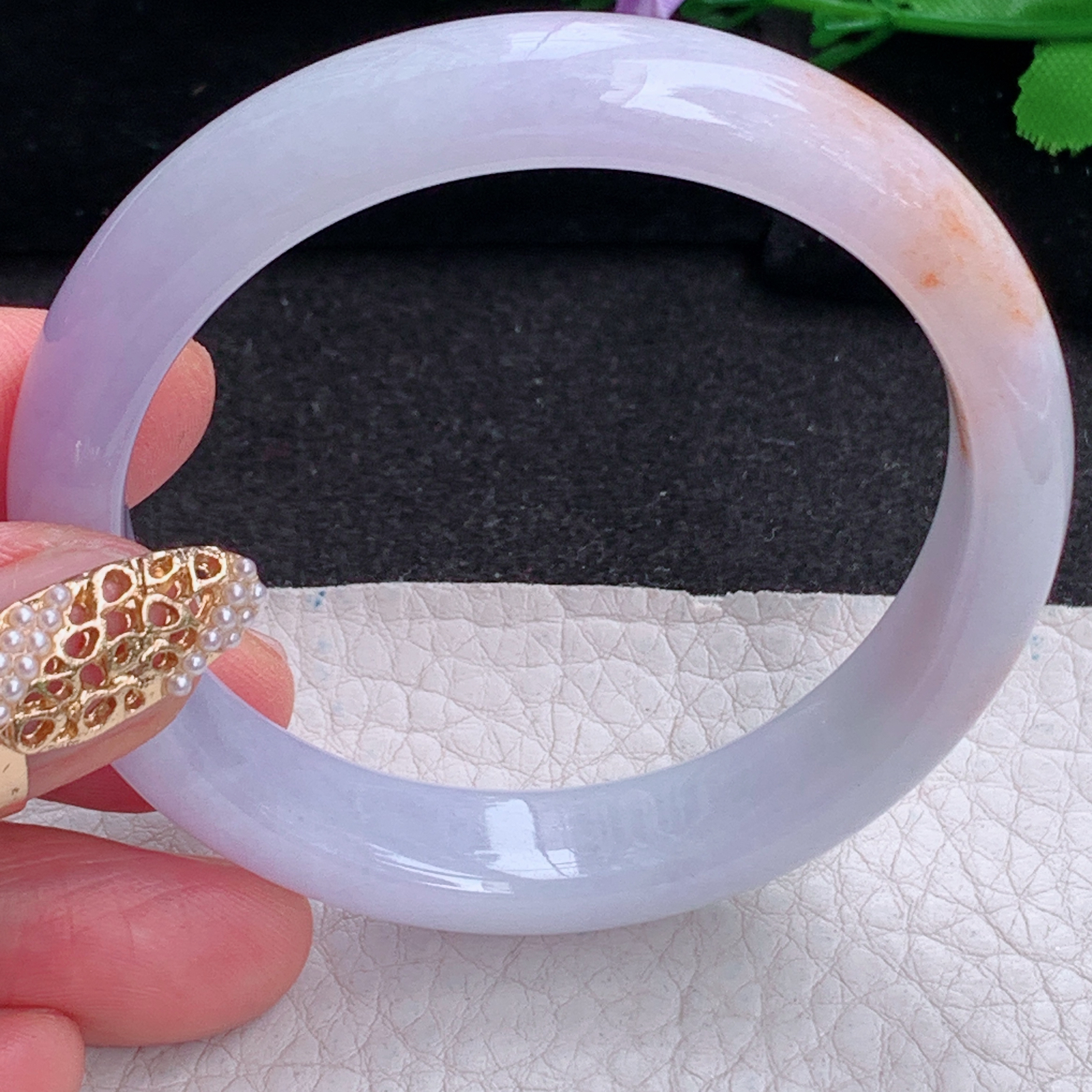 ay实拍53*11.6*7.5招财镯 天然缅甸翡翠a货手镯淡紫撒金双彩玉镯子