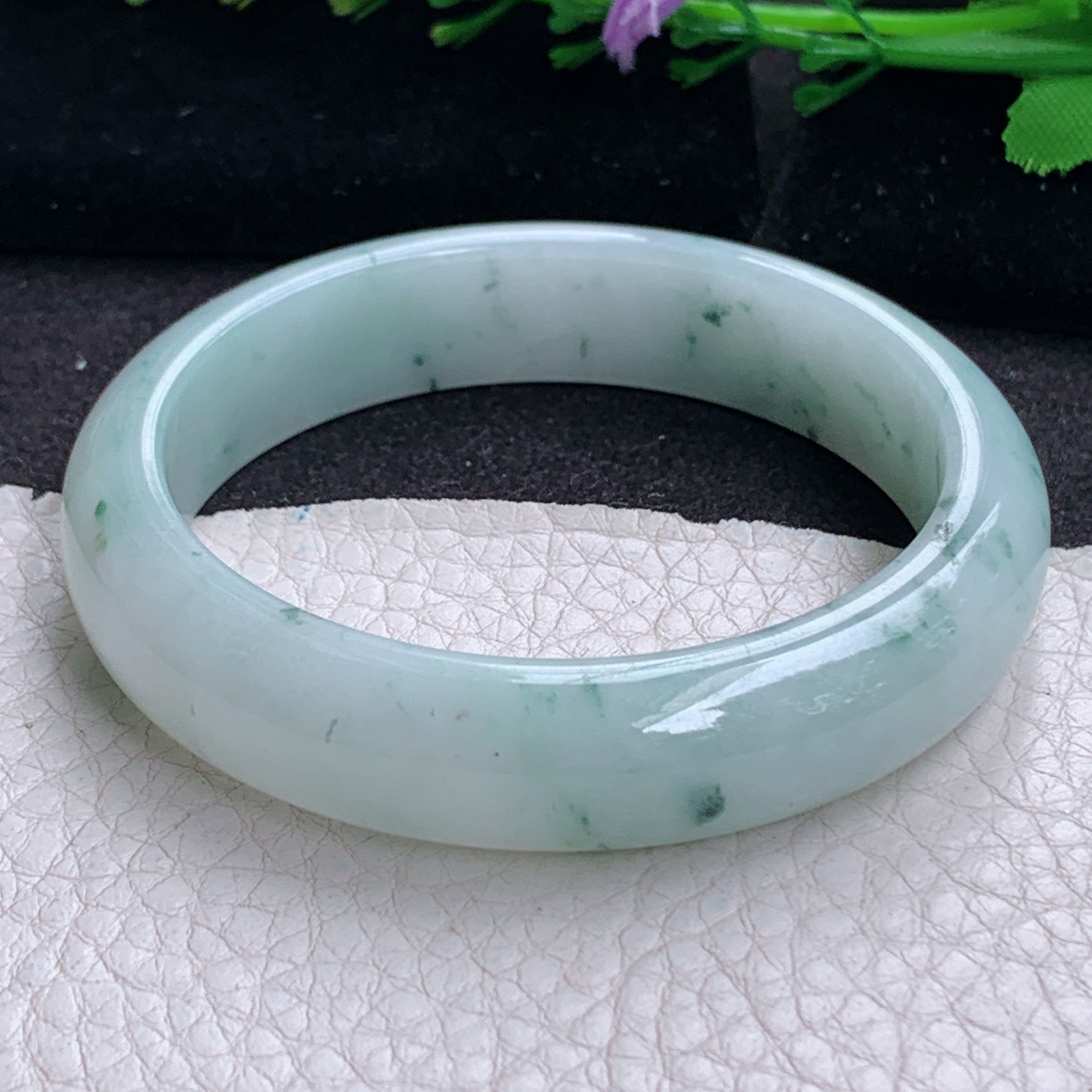 ee实拍53.8*12.7*7.3平安镯 天然缅甸翡翠a货手镯飘花胶感正圈玉镯子