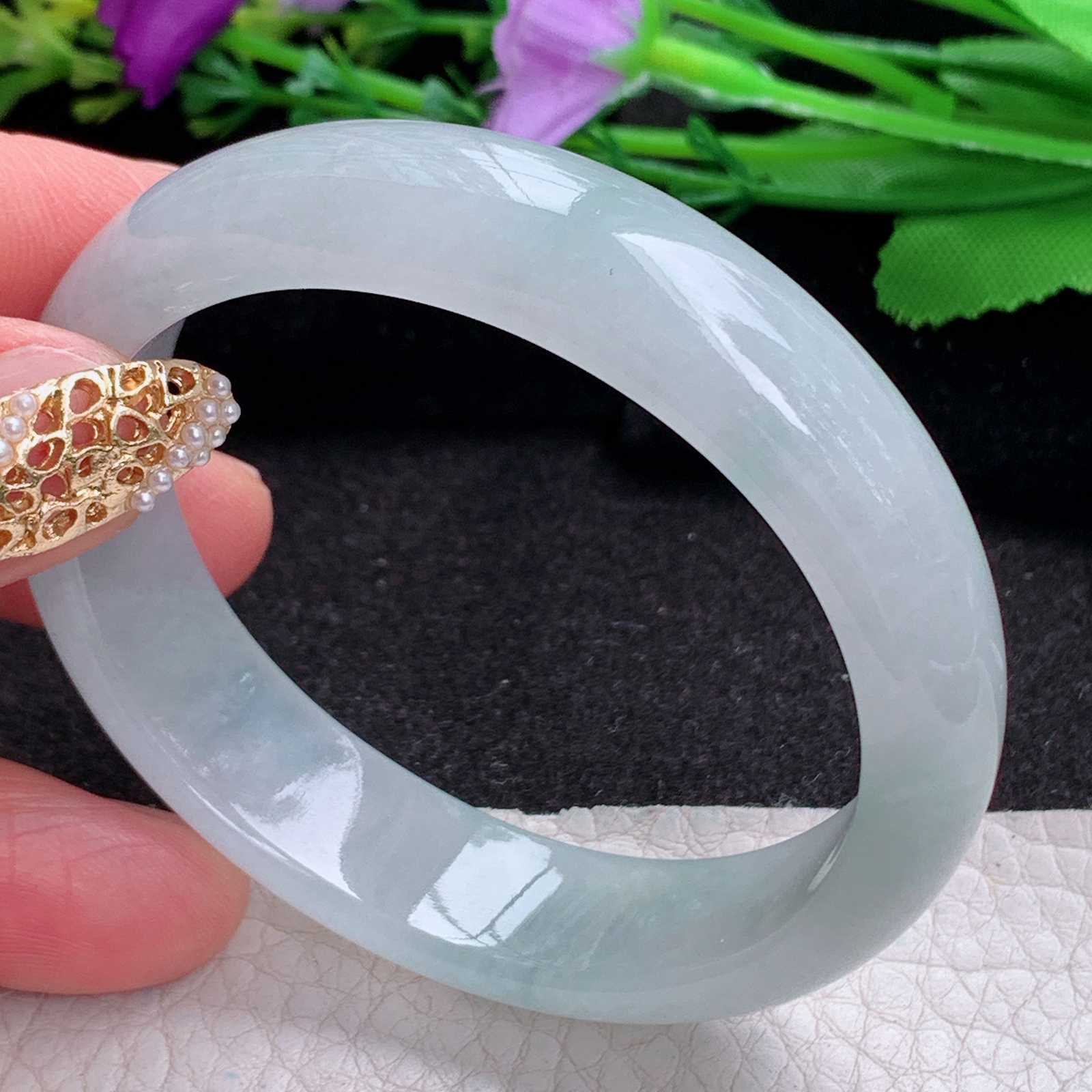 ay小圈口52*48*13.5*7贵妃镯 天然缅甸翡翠a货手镯冰润蛋形玉镯子