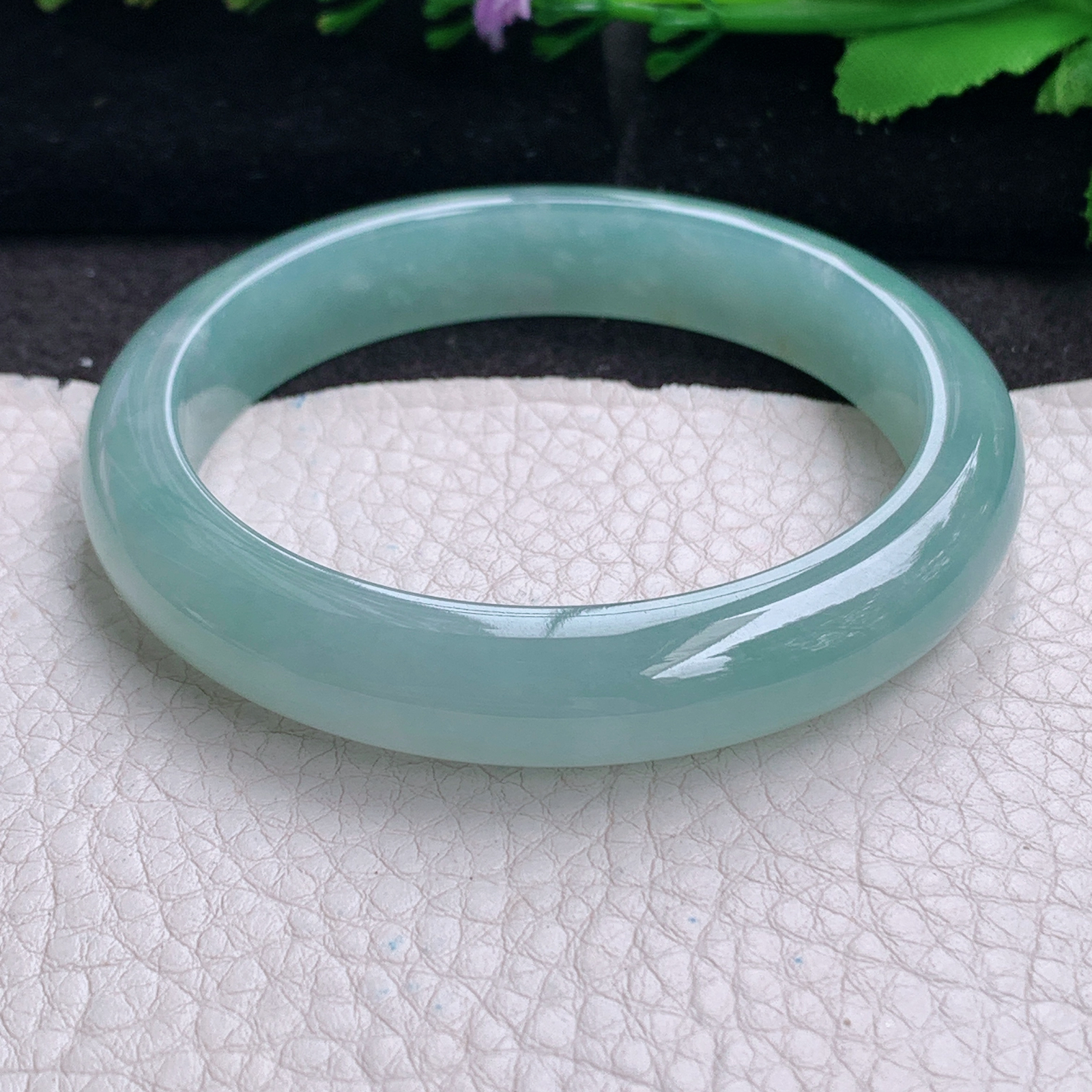 nr实拍57.5*11.2*8平安镯 天然缅甸翡翠a货手镯晴水蓝胶感正圈玉镯子