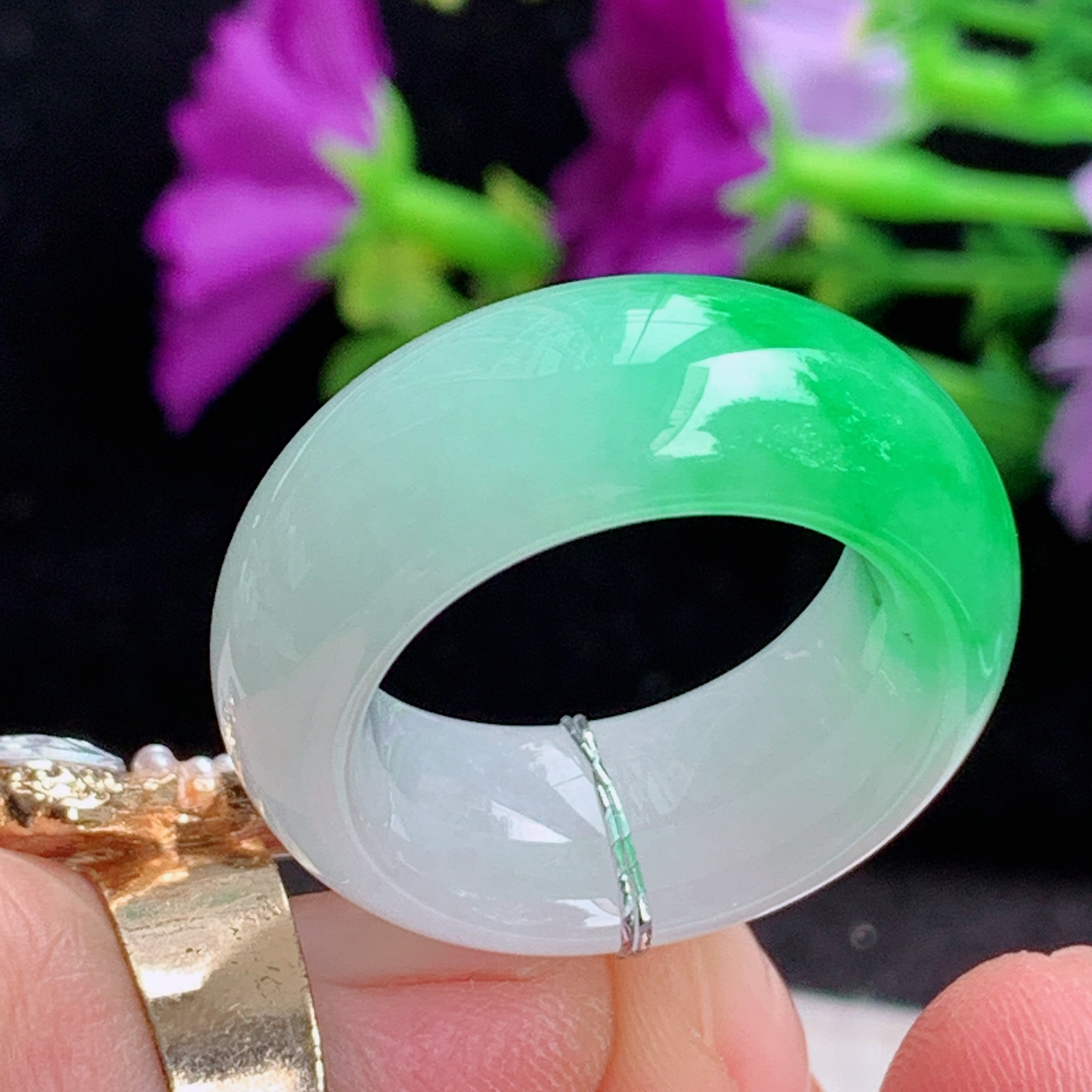 qxm实拍18*9.8*5缅甸翡翠冰飘花18mm内径大气轮胎款指环 玉戒指