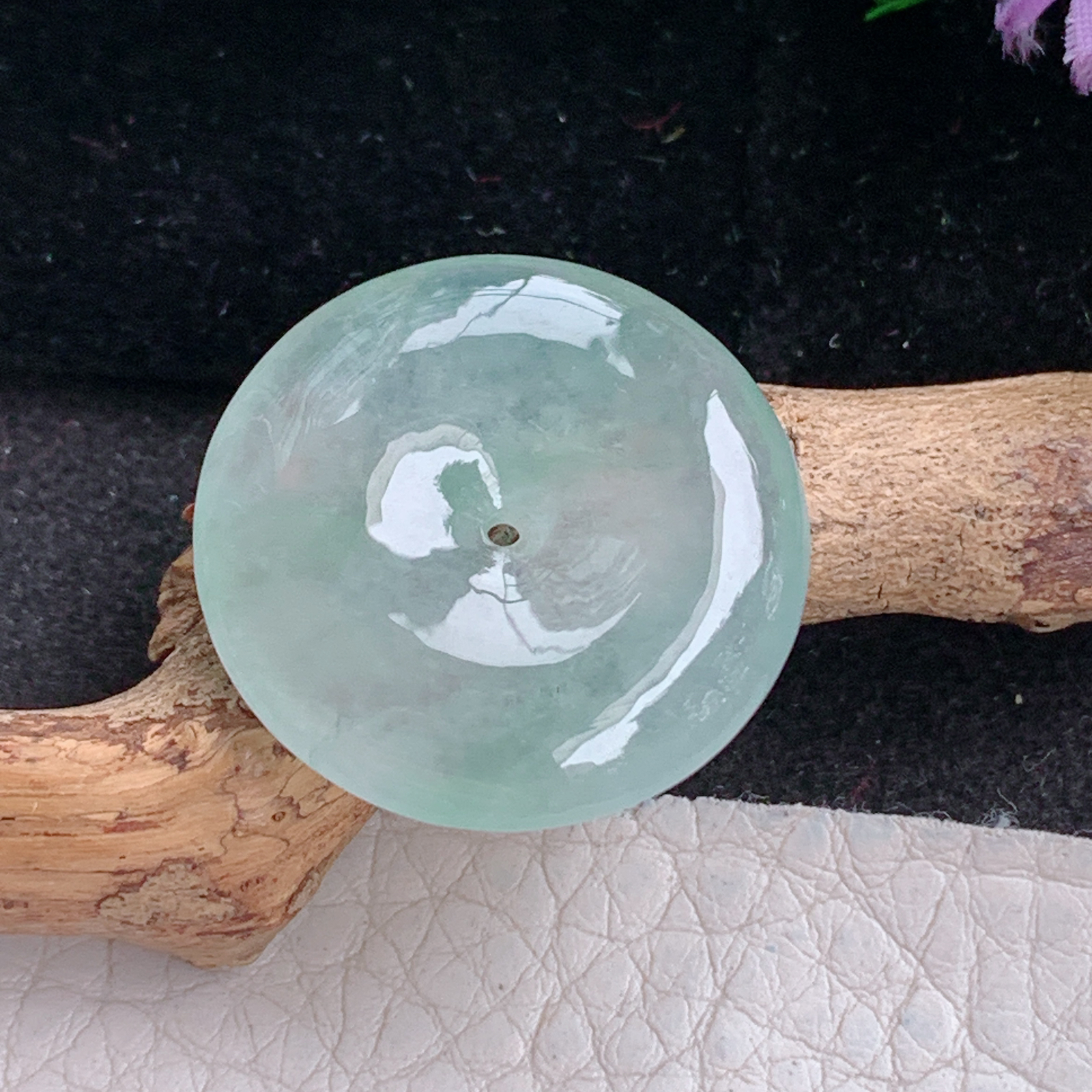 ajj实拍26.2*5.2天然缅甸翡翠精雕冰晴平安扣 玉扣玉吊坠 玉挂件