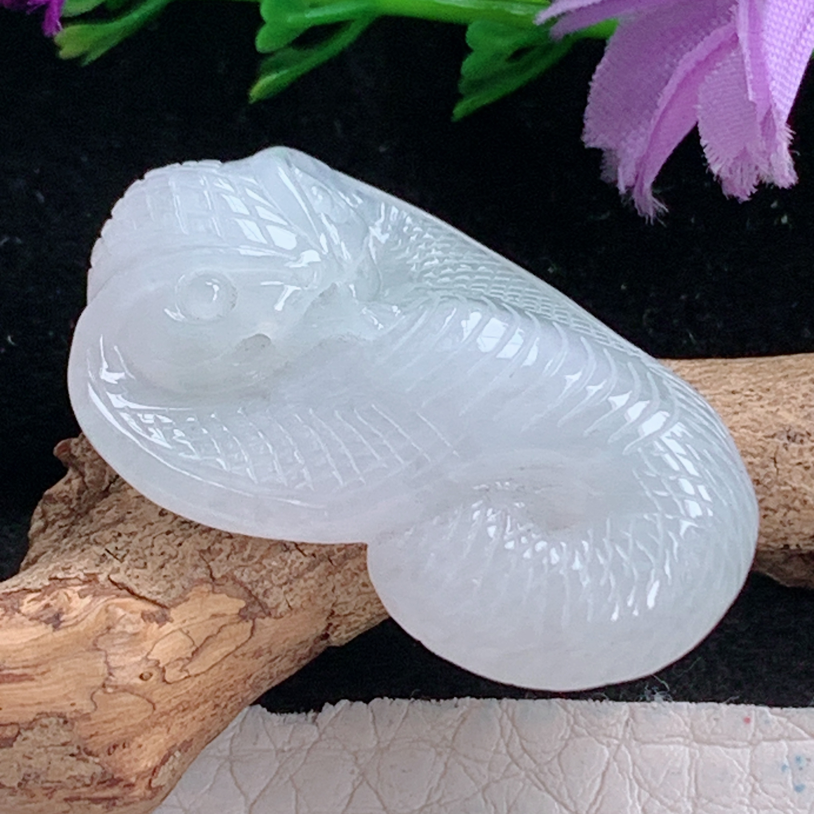 ajj实拍35.6*23*8.8天然缅甸翡翠精雕冰纯立体蛇 生肖蛇玉吊坠 玉挂件