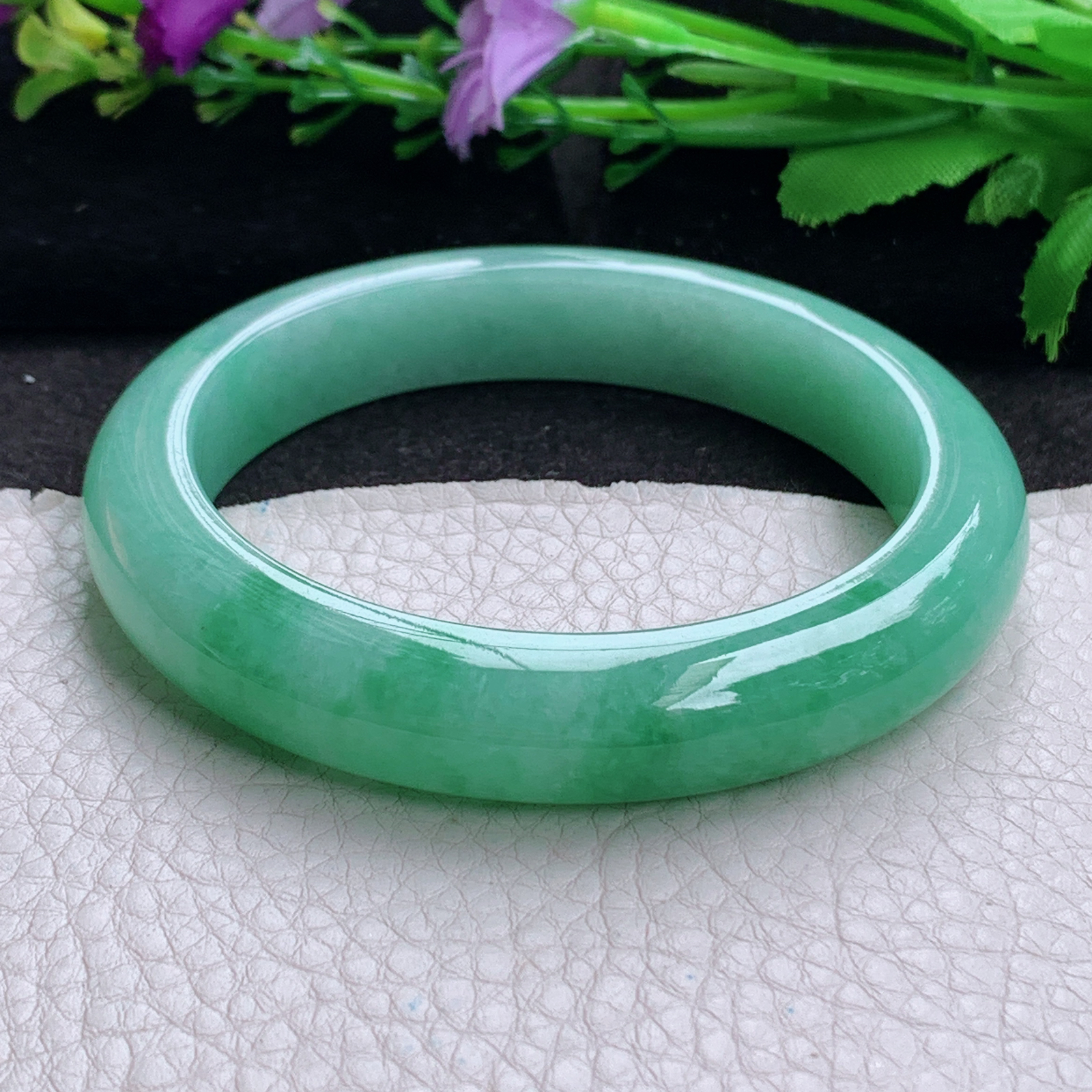 xc大圈口60.5*12.3*9.2平安镯 天然缅甸翡翠a货手镯辣绿胶感正圈玉镯子