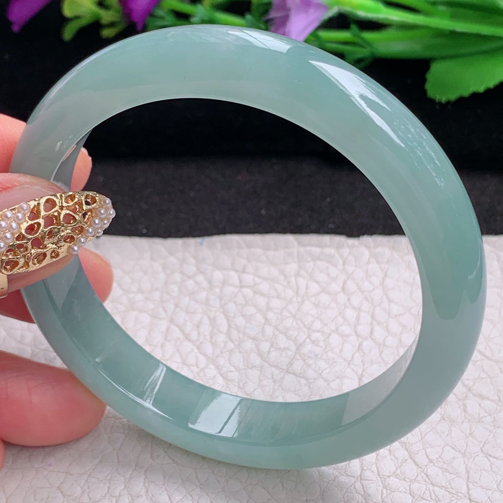 nr实拍57.5*11.2*8平安镯 天然缅甸翡翠a货手镯晴水蓝胶感正圈玉镯子