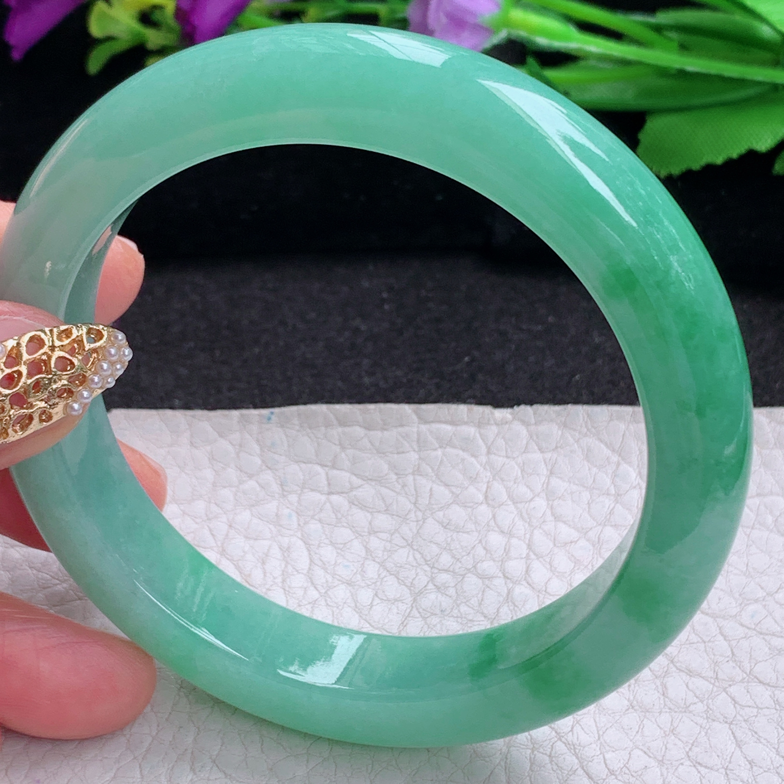 xc大圈口60.5*12.3*9.2平安镯 天然缅甸翡翠a货手镯辣绿胶感正圈玉镯子