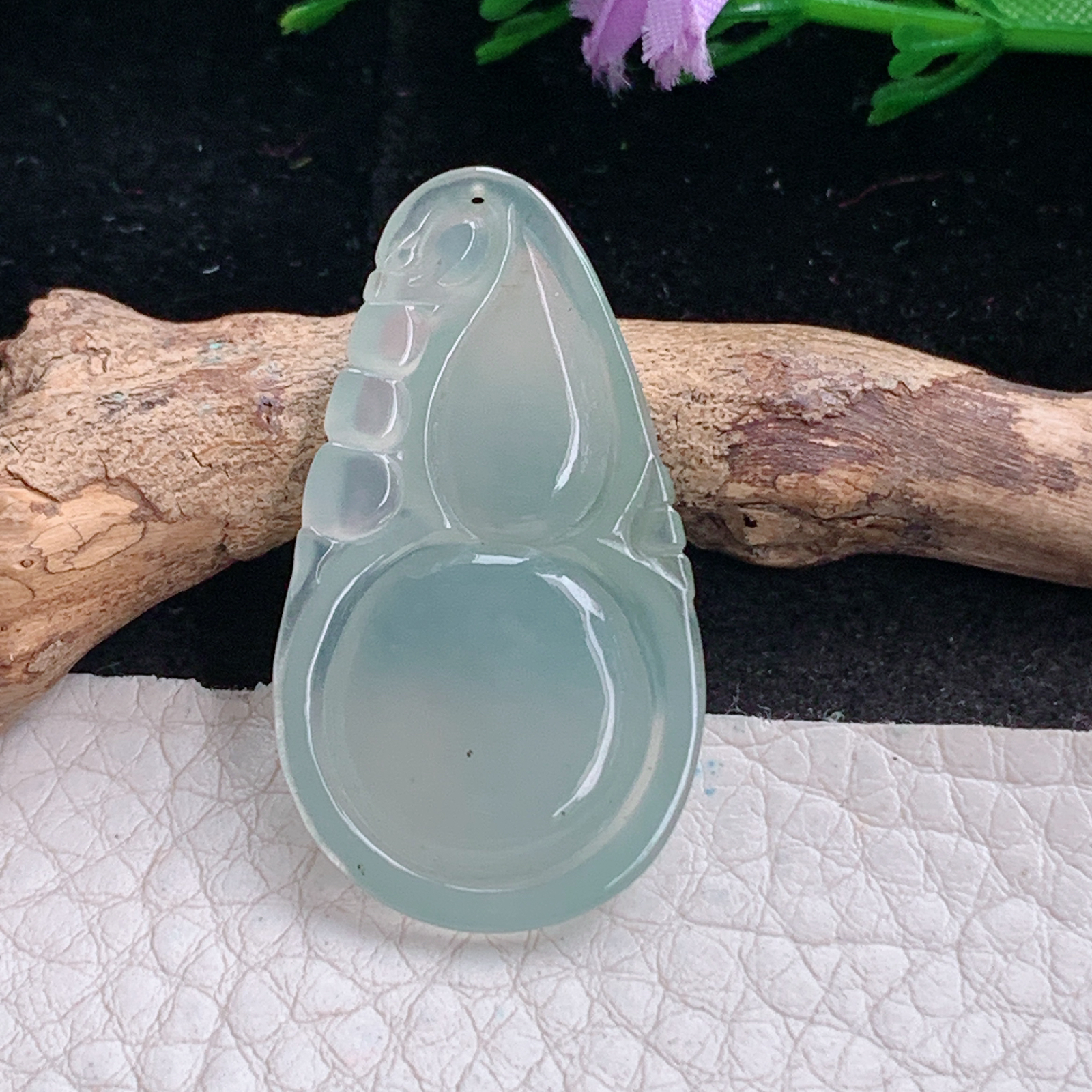 ajj实拍36.3*20.2*5.5天然缅甸翡翠精雕冰晴饱满葫芦玉吊坠 玉挂件