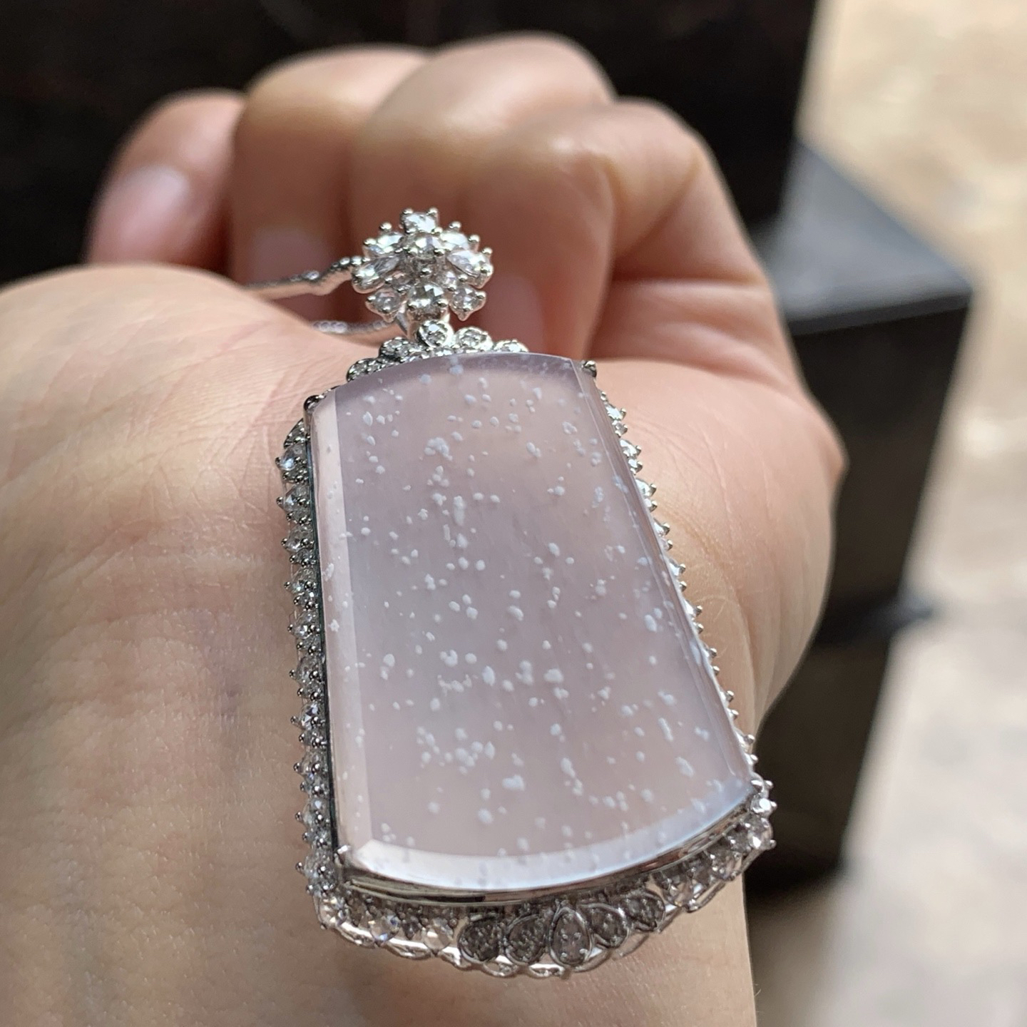 金钻镶嵌冰种雪花棉无事牌^_^冰透