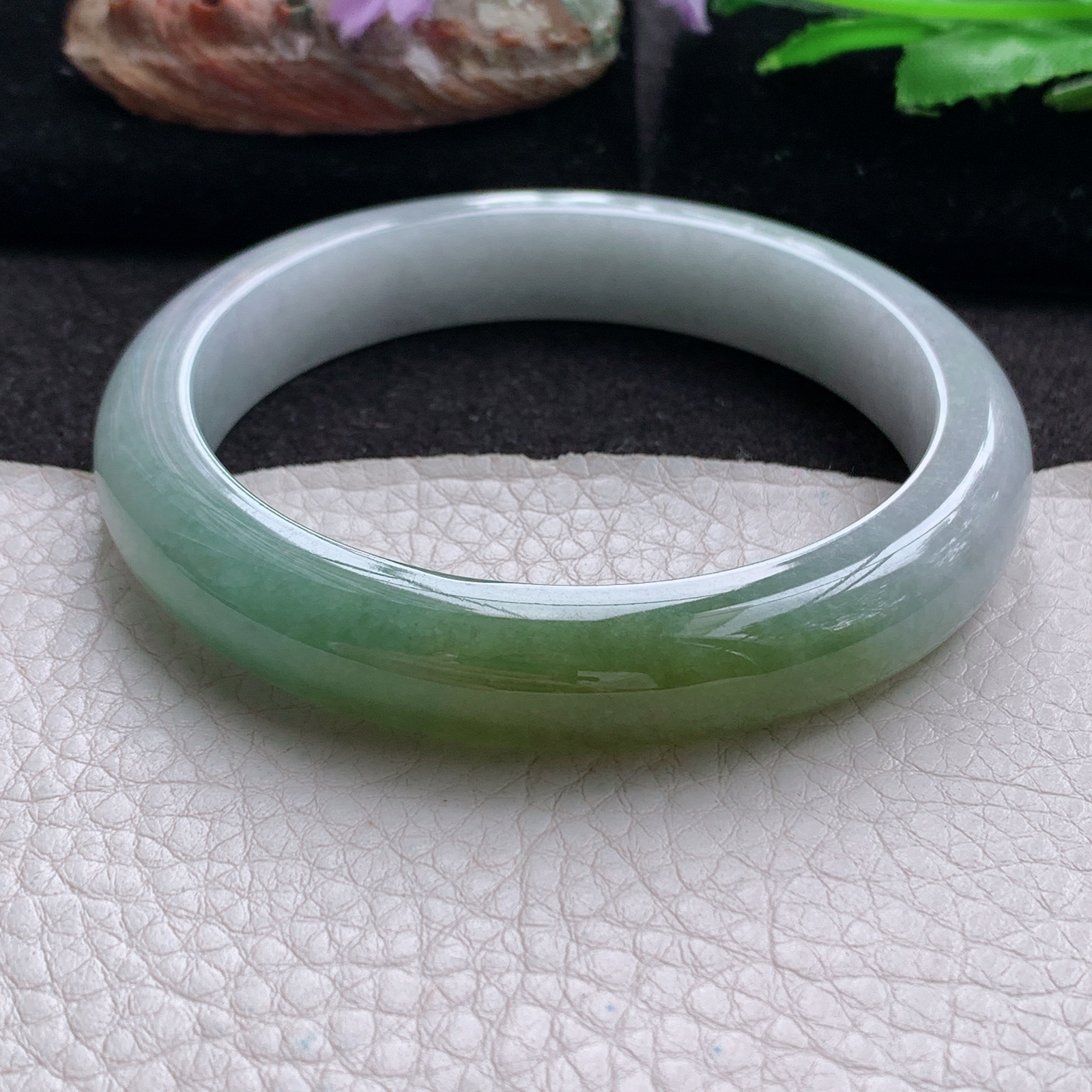 js大圈口61*11.8*8.5招财镯 天然翡翠a货手镯冰润双彩正圈玉镯子