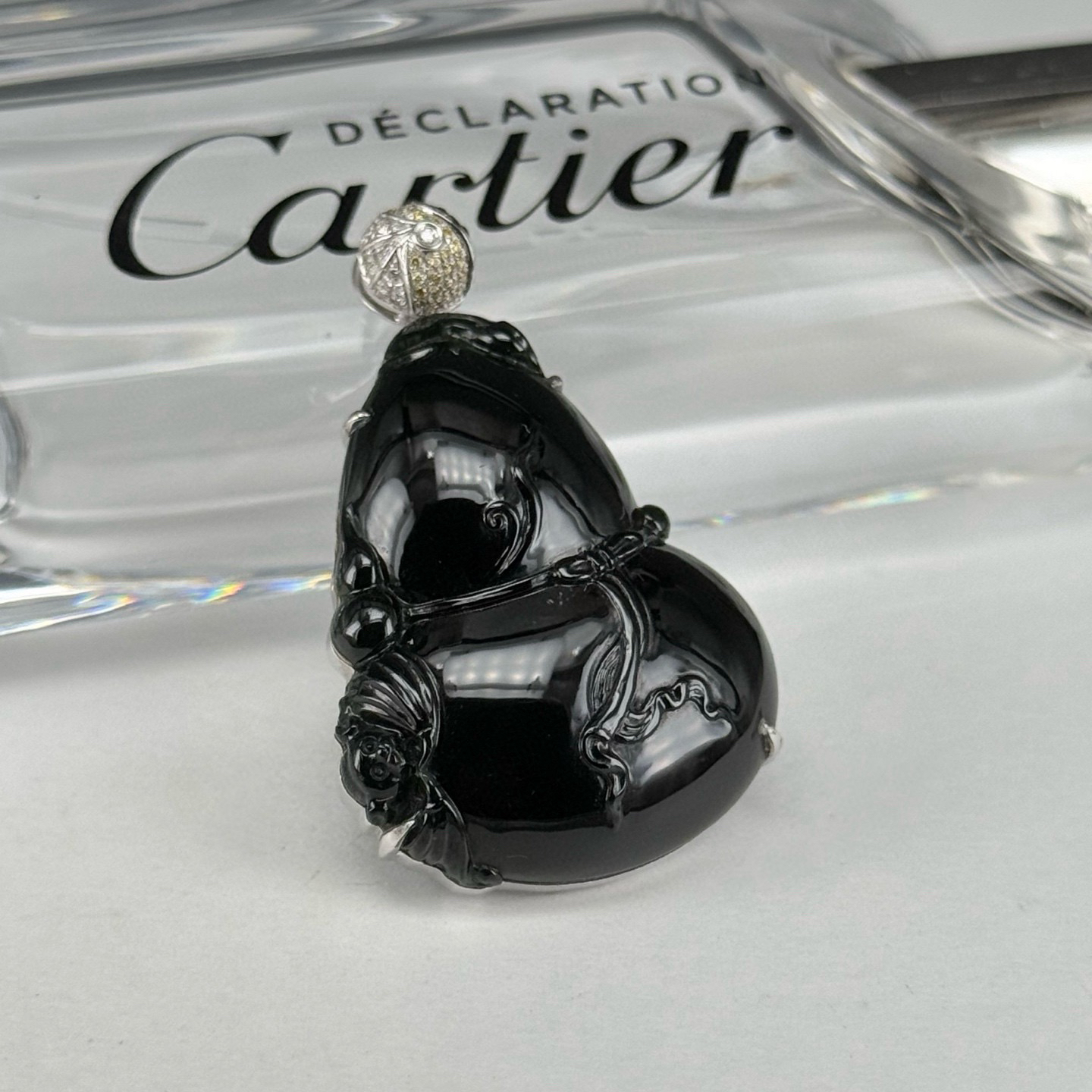 精品18k墨翠葫芦吊坠 种好色正 黑度极好 打灯通透 油性十足 尺寸40.9