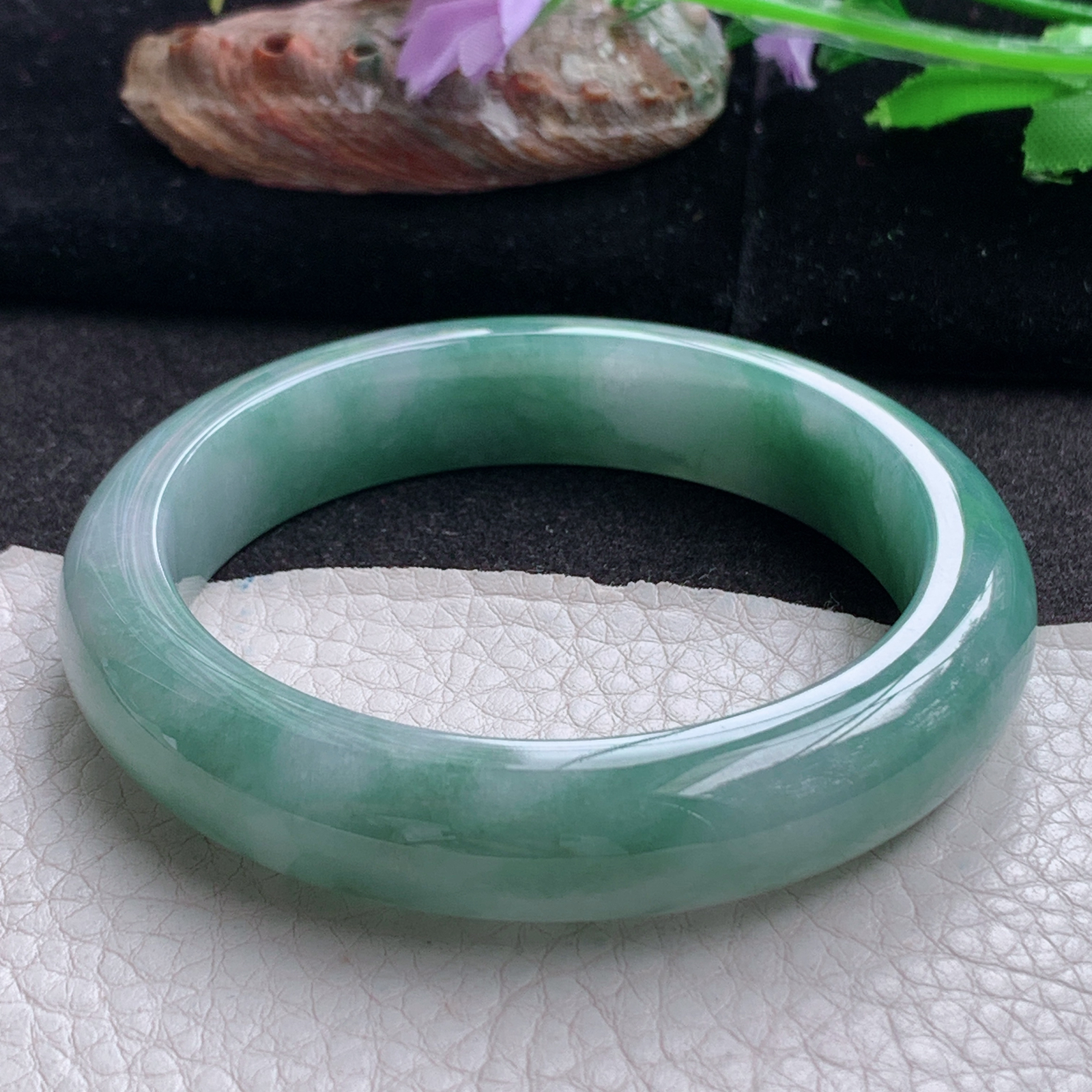 jx实拍55.5*12.6*8.8平安镯 天然翡翠a货手镯飘花正圈玉镯子