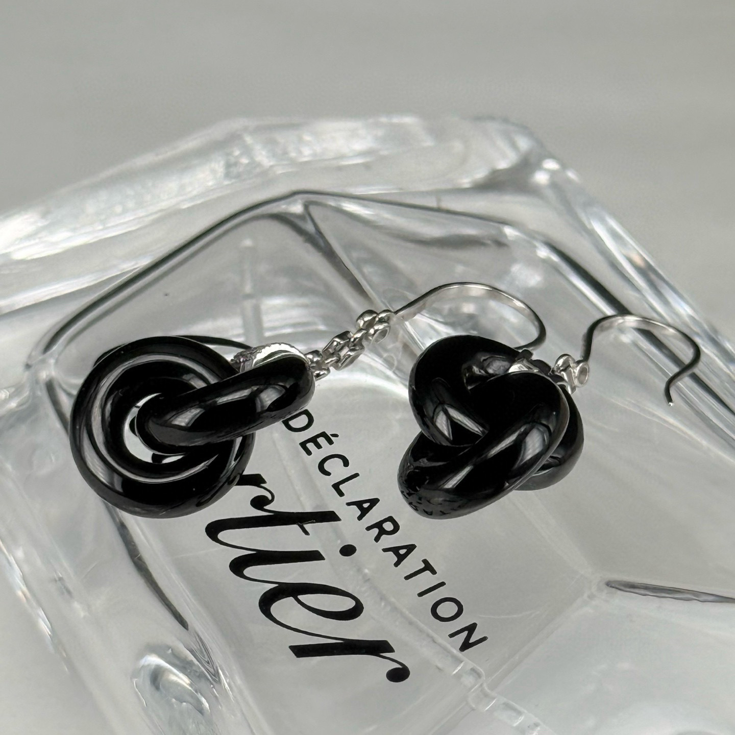 精品18k墨翠环环相扣耳坠 种好色正 黑度极好 打灯通透 油性十足 尺寸13.7