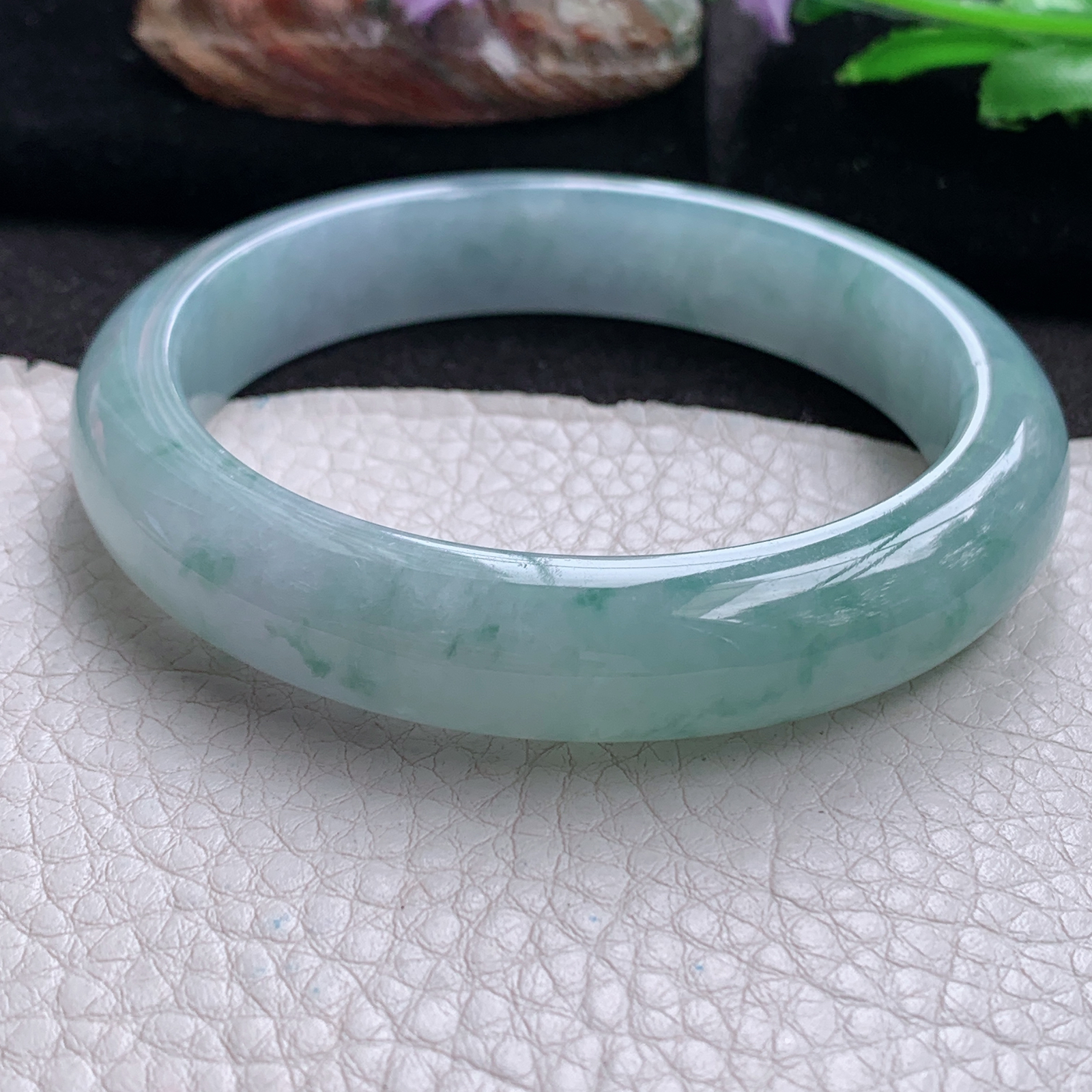 nr大圈口60*13*9平安镯 天然翡翠a货手镯冰飘花大气正圈玉镯子