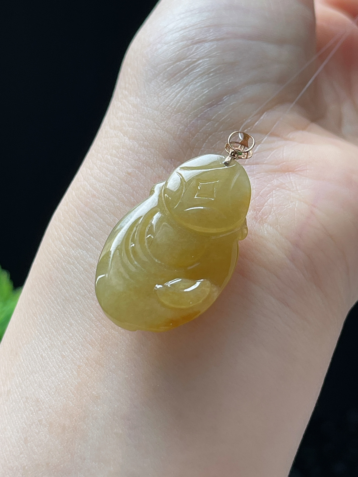 18k金翡翠冰糯种黄财神吊坠