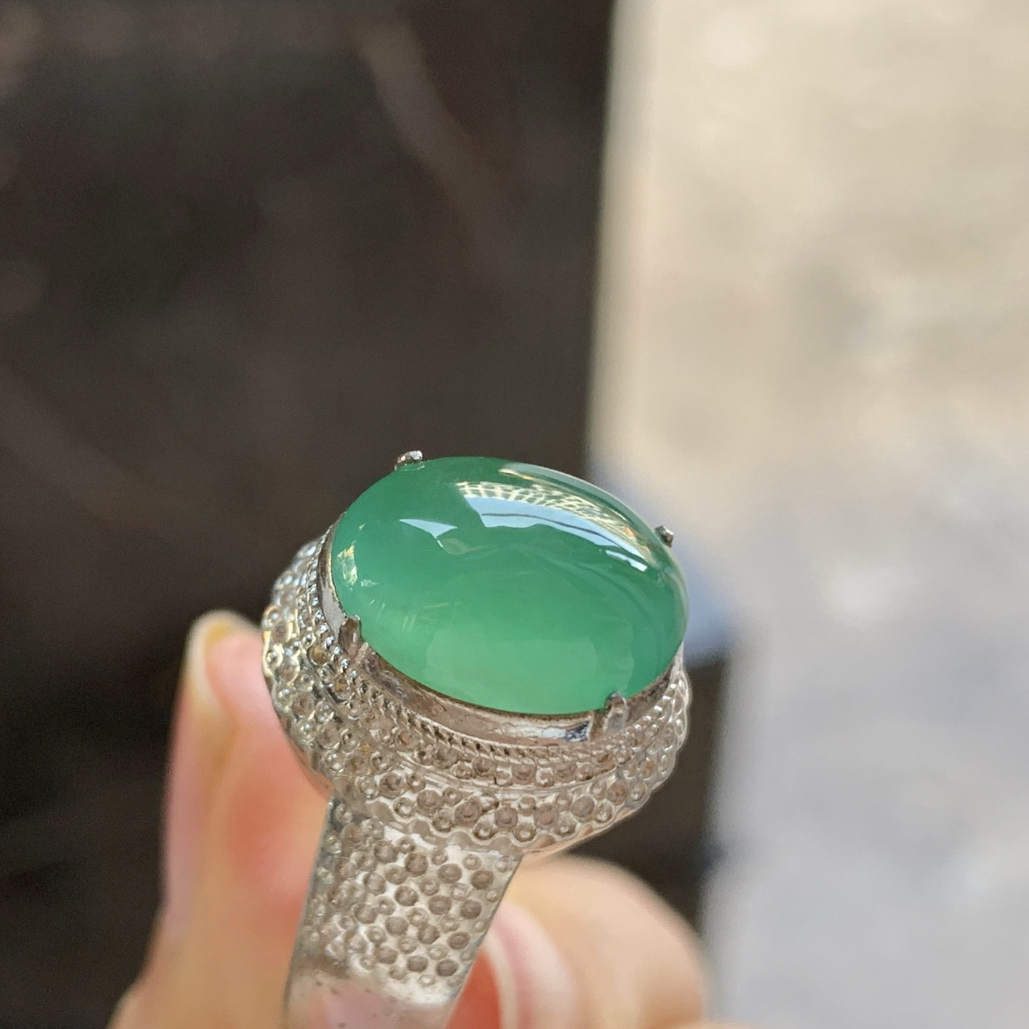 冰种戒面^_^透亮饱满  铜托