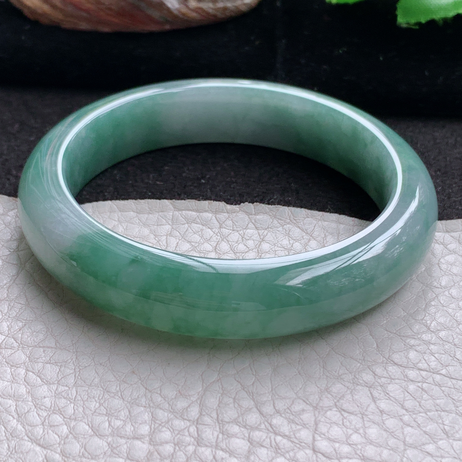 jx实拍55.5*12.6*8.8平安镯 天然翡翠a货手镯飘花正圈玉镯子