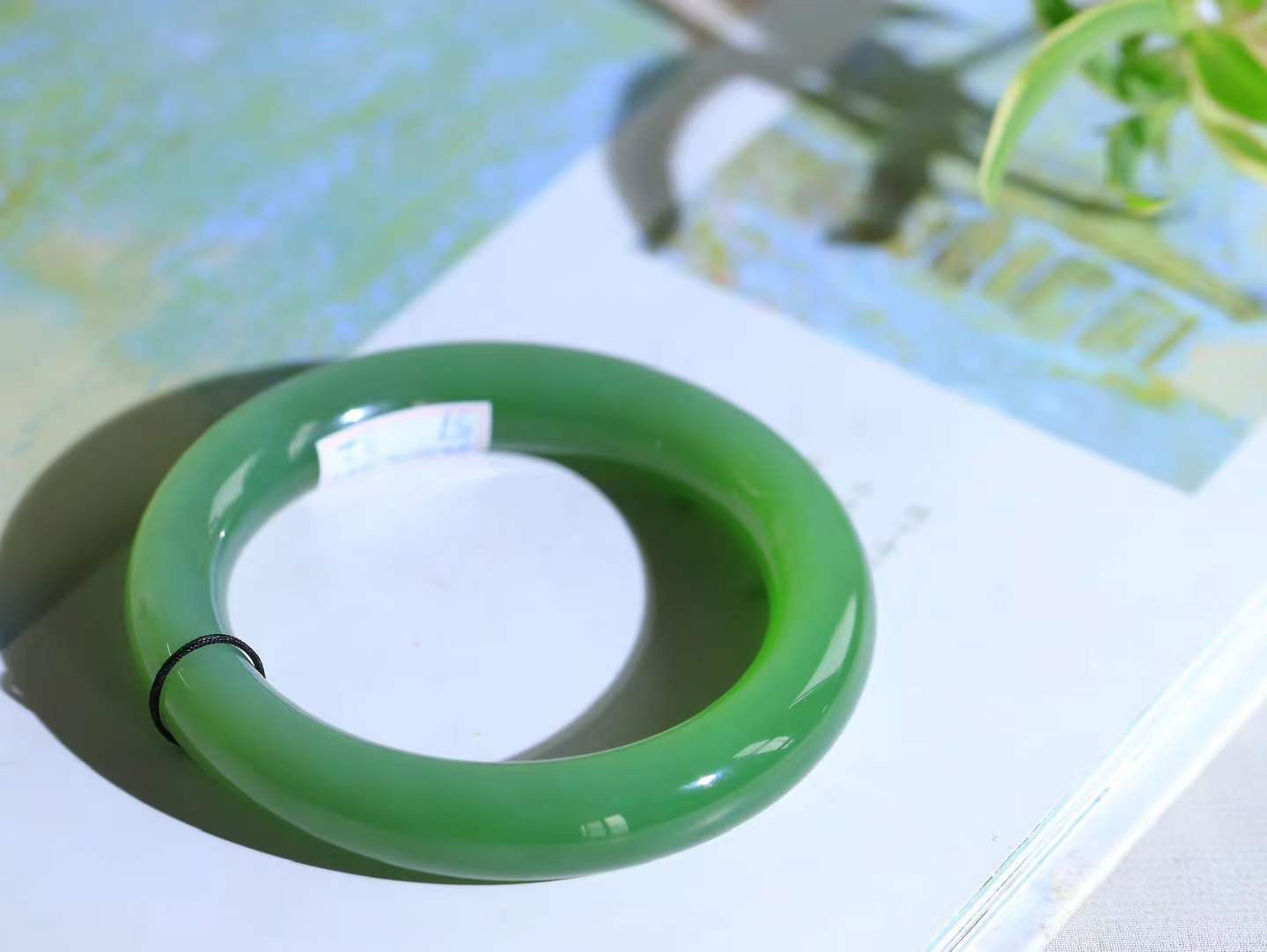 （碧色荡漾.手镯）

收藏级臻品和田玉碧玉起荧光手镯，灼灼其华想像靓妆淡伫 ，腕间绿意跳脱冰壶莹