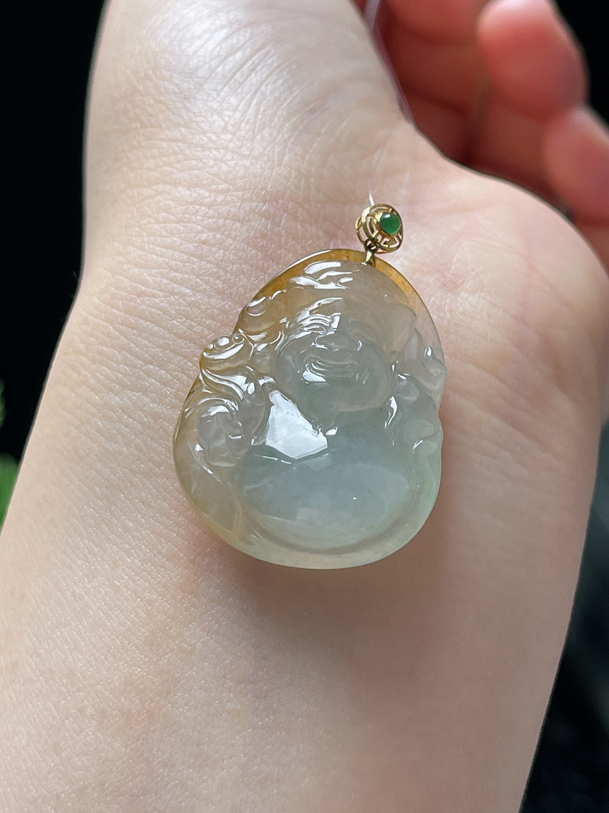 18k金翡翠冰糯黄财神挂件