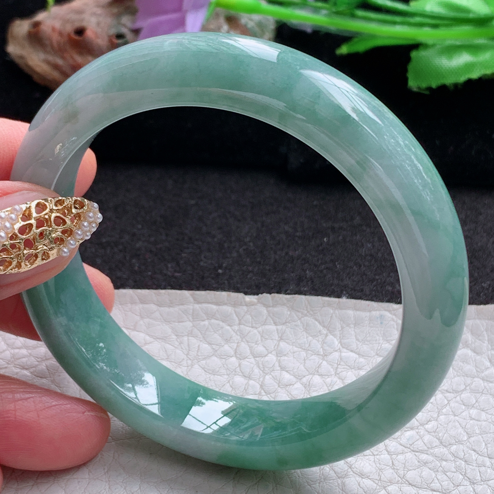 jx实拍55.5*12.6*8.8平安镯 天然翡翠a货手镯飘花正圈玉镯子