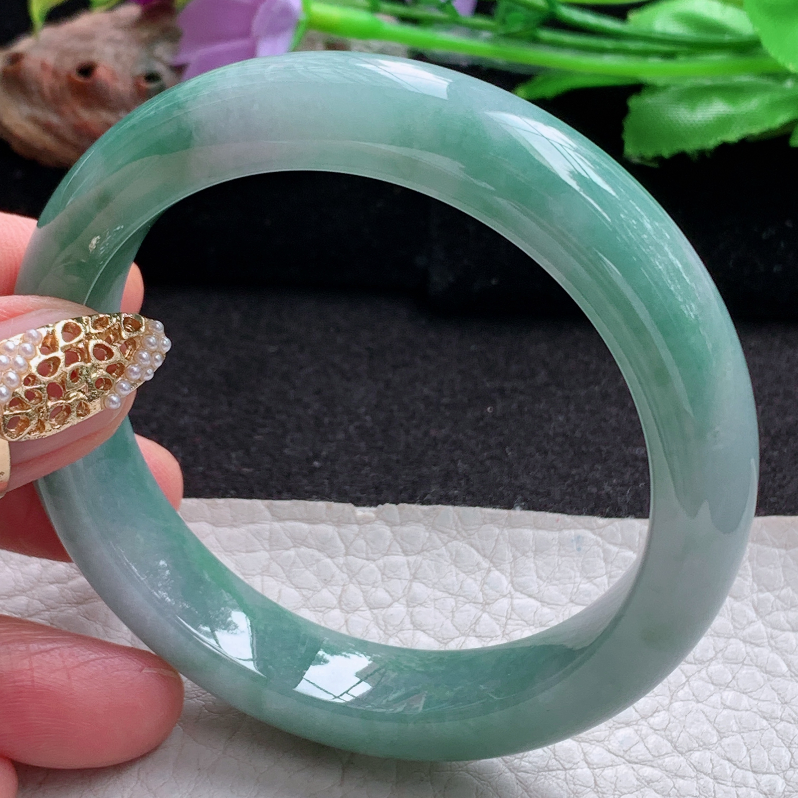 jx实拍55.5*12.6*8.8平安镯 天然翡翠a货手镯飘花正圈玉镯子