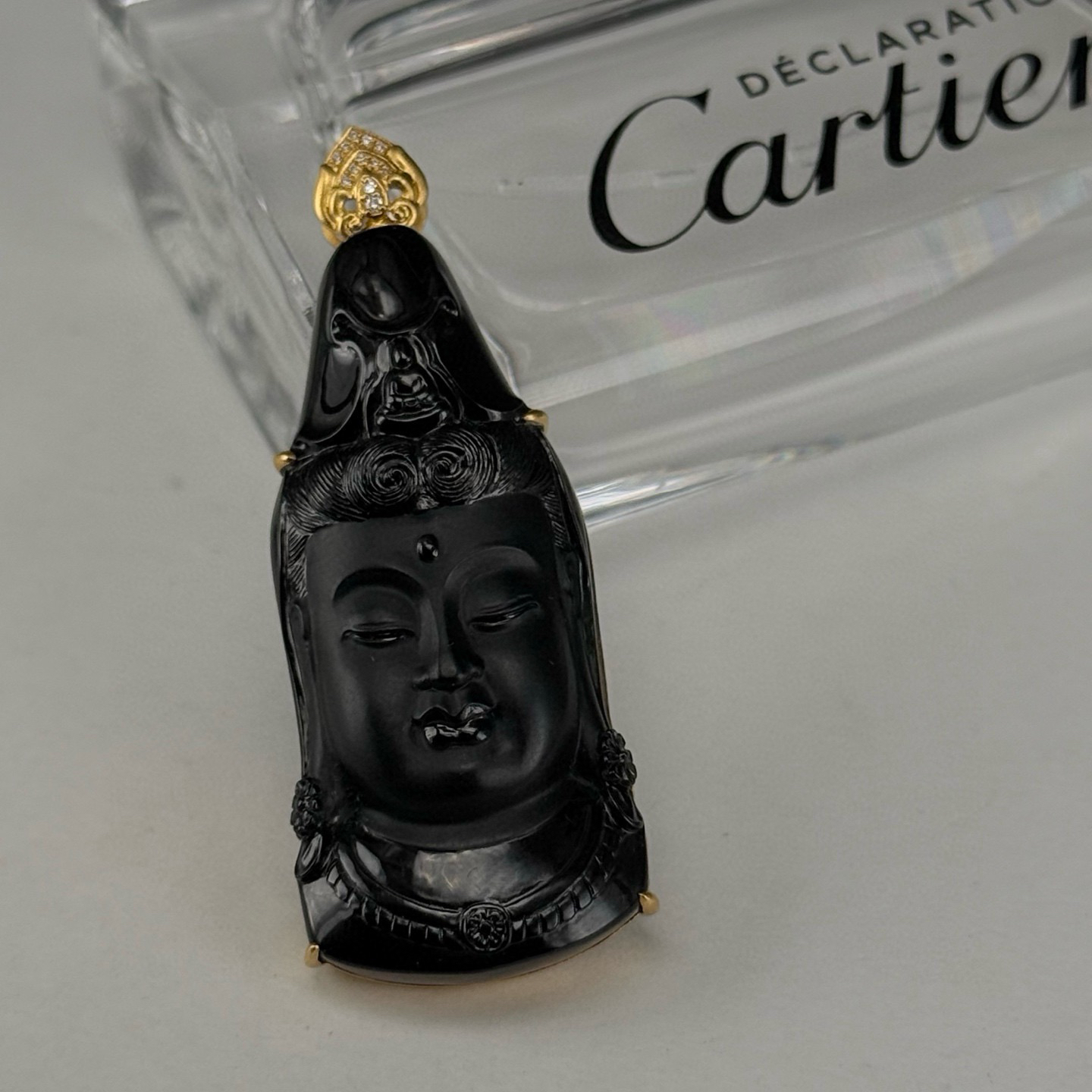 精品18k墨翠观音头 种好色正 黑度极好 打灯通透 油性十足 尺寸57.6