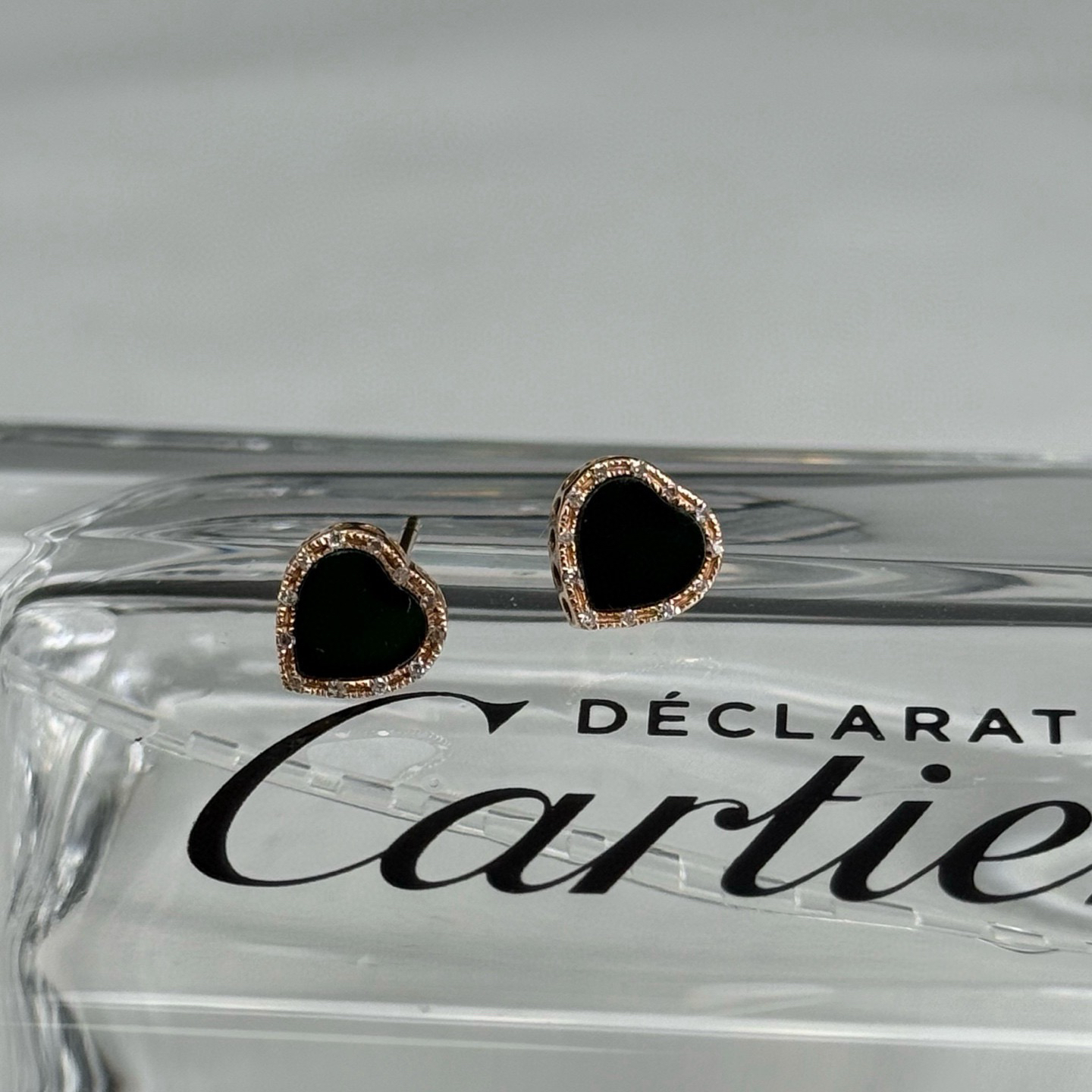 精品18k墨翠心形耳钉 尺寸7.5