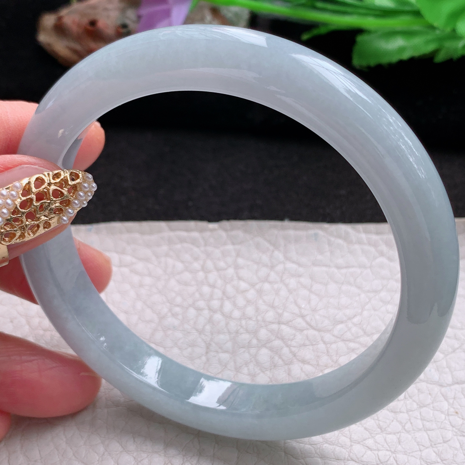 js大圈口62.5*10.3*8.6平安镯 天然翡翠a货手镯冰润纯美正圈玉镯子