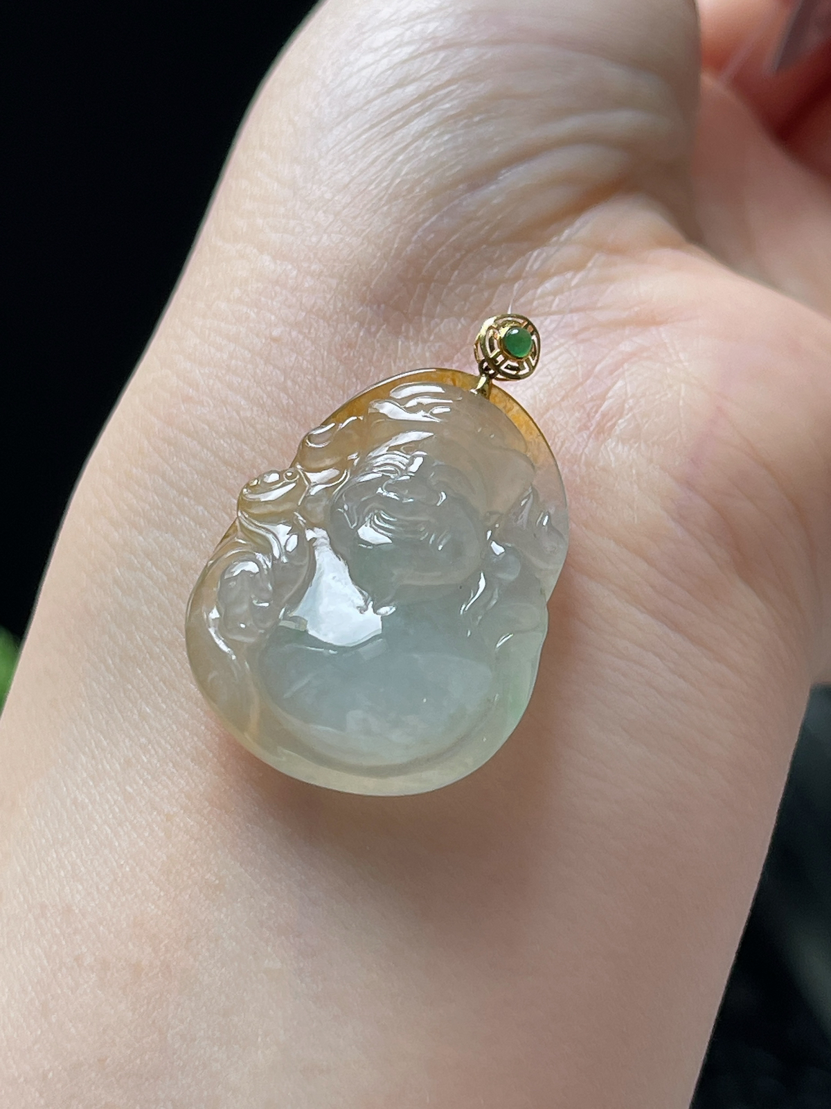 18k金翡翠冰糯黄财神挂件