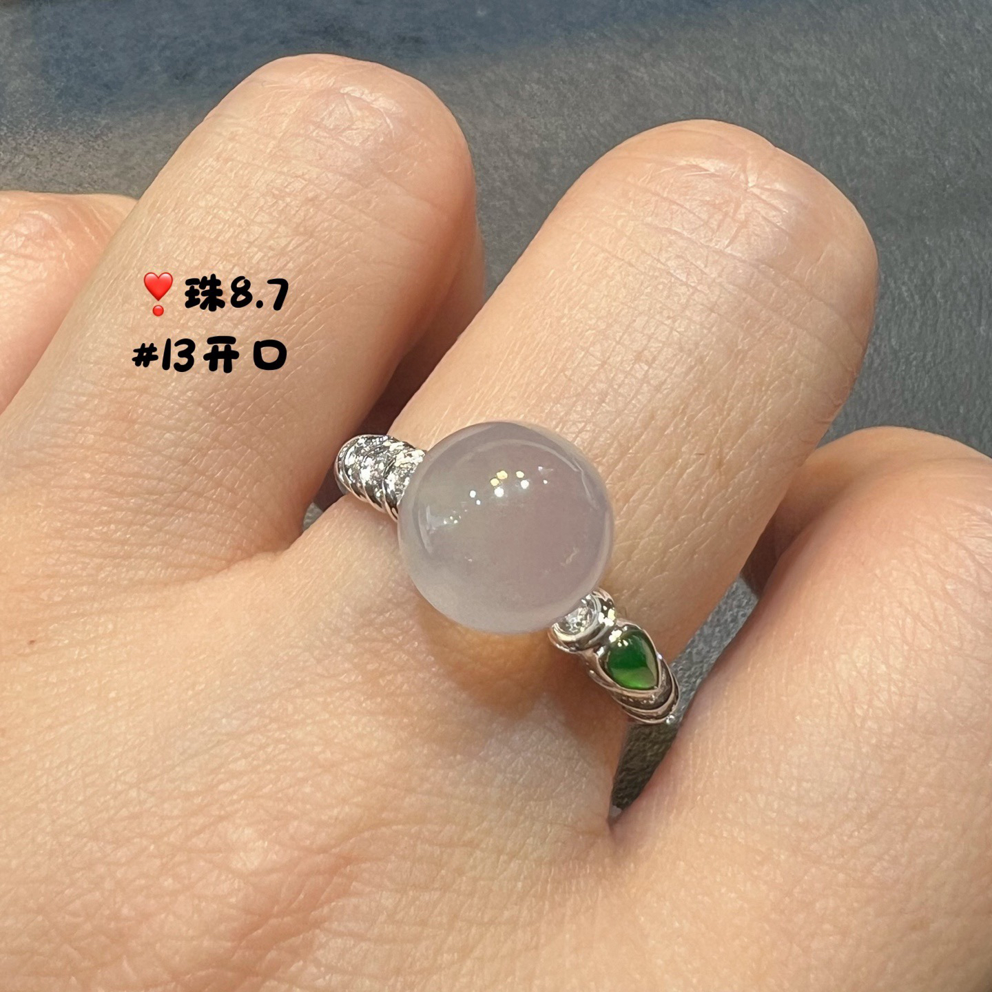 ️18k金钻石镶嵌冰种圆珠阳绿水滴戒指天然缅甸翡翠A货高端精品