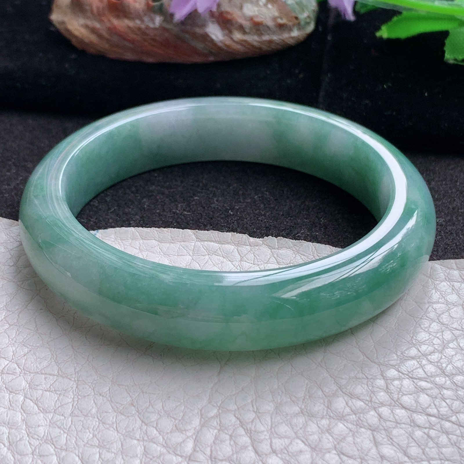 jx实拍55.5*12.6*8.8平安镯 天然翡翠a货手镯飘花正圈玉镯子