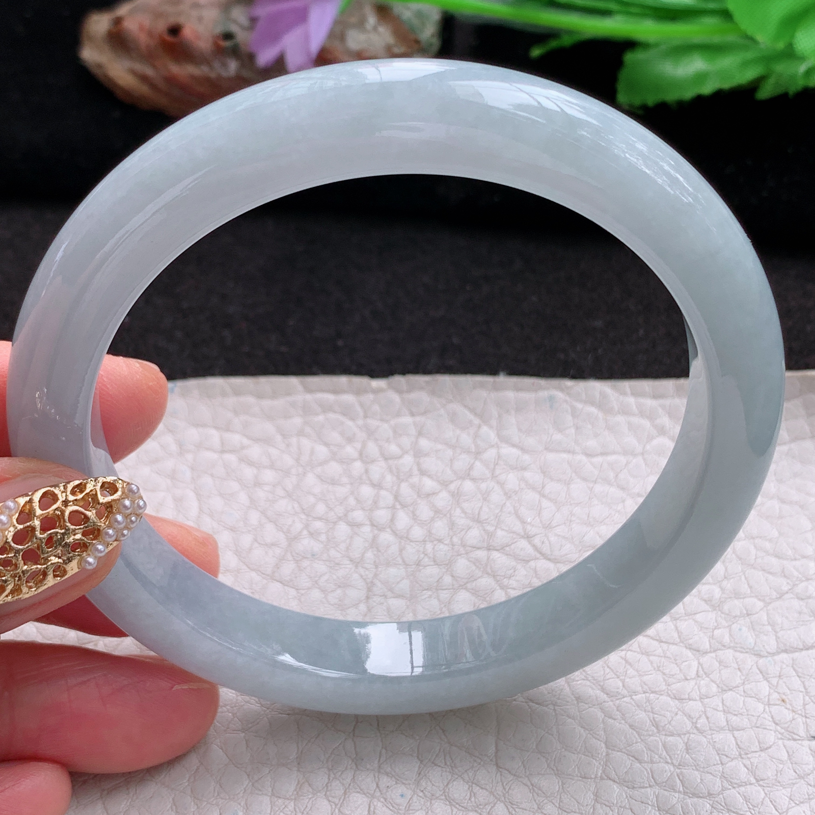 js大圈口62.5*10.3*8.6平安镯 天然翡翠a货手镯冰润纯美正圈玉镯子