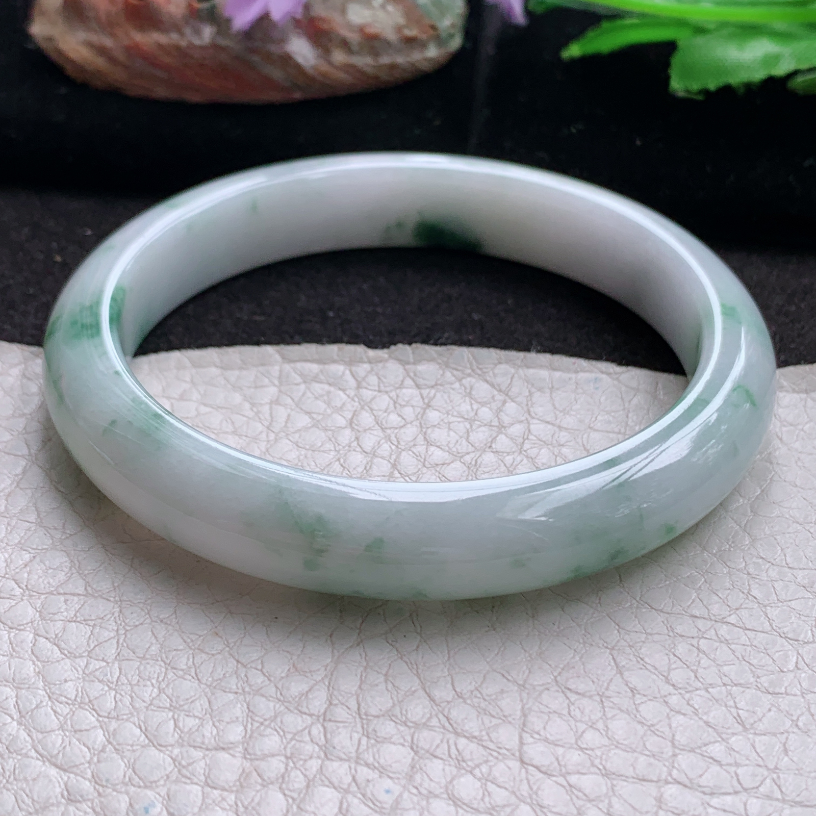 js大圈口60.5*11.3*8.2平安镯 天然翡翠a货手镯水润飘花大气玉镯子