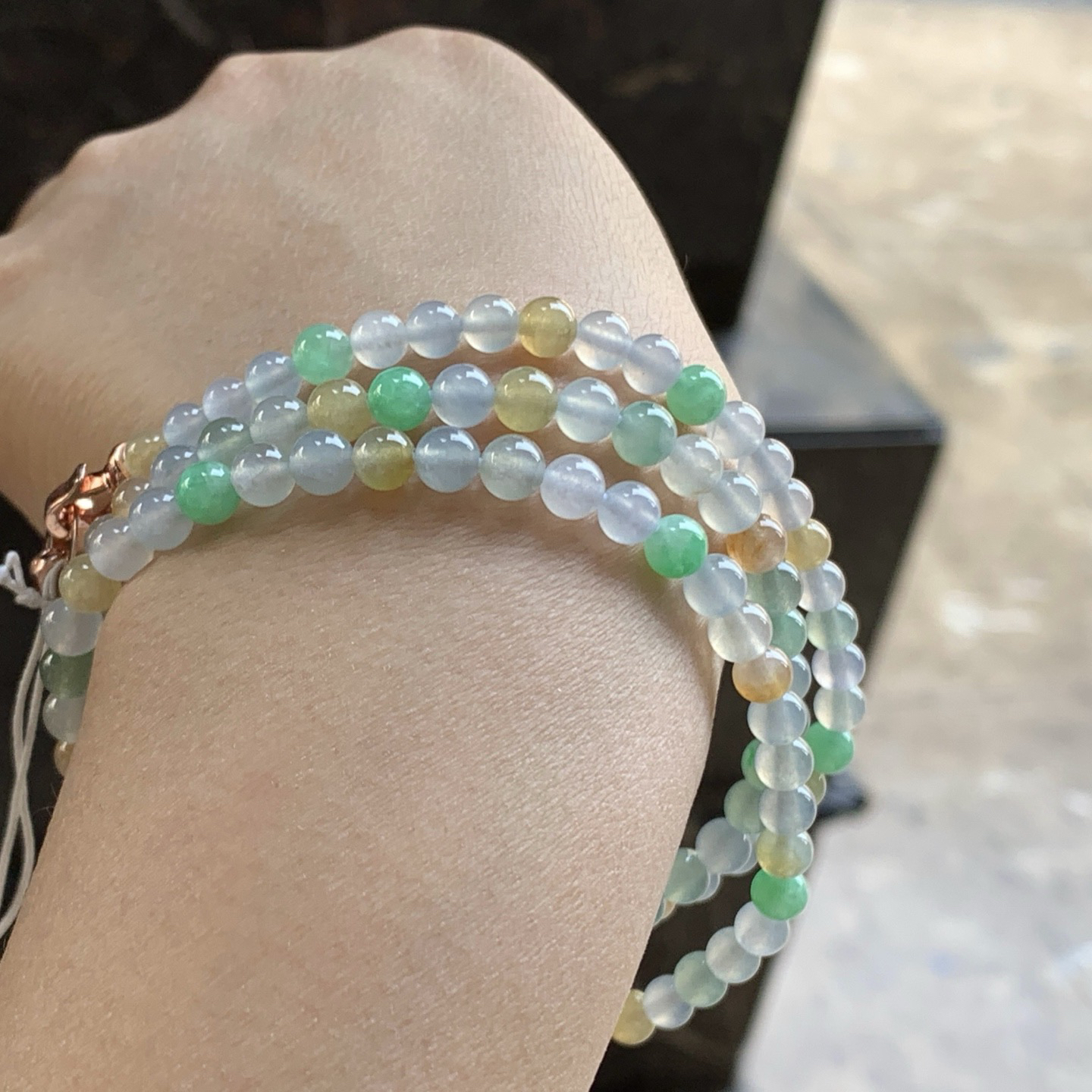 冰种多彩手链^_^鲜艳 玉质温润