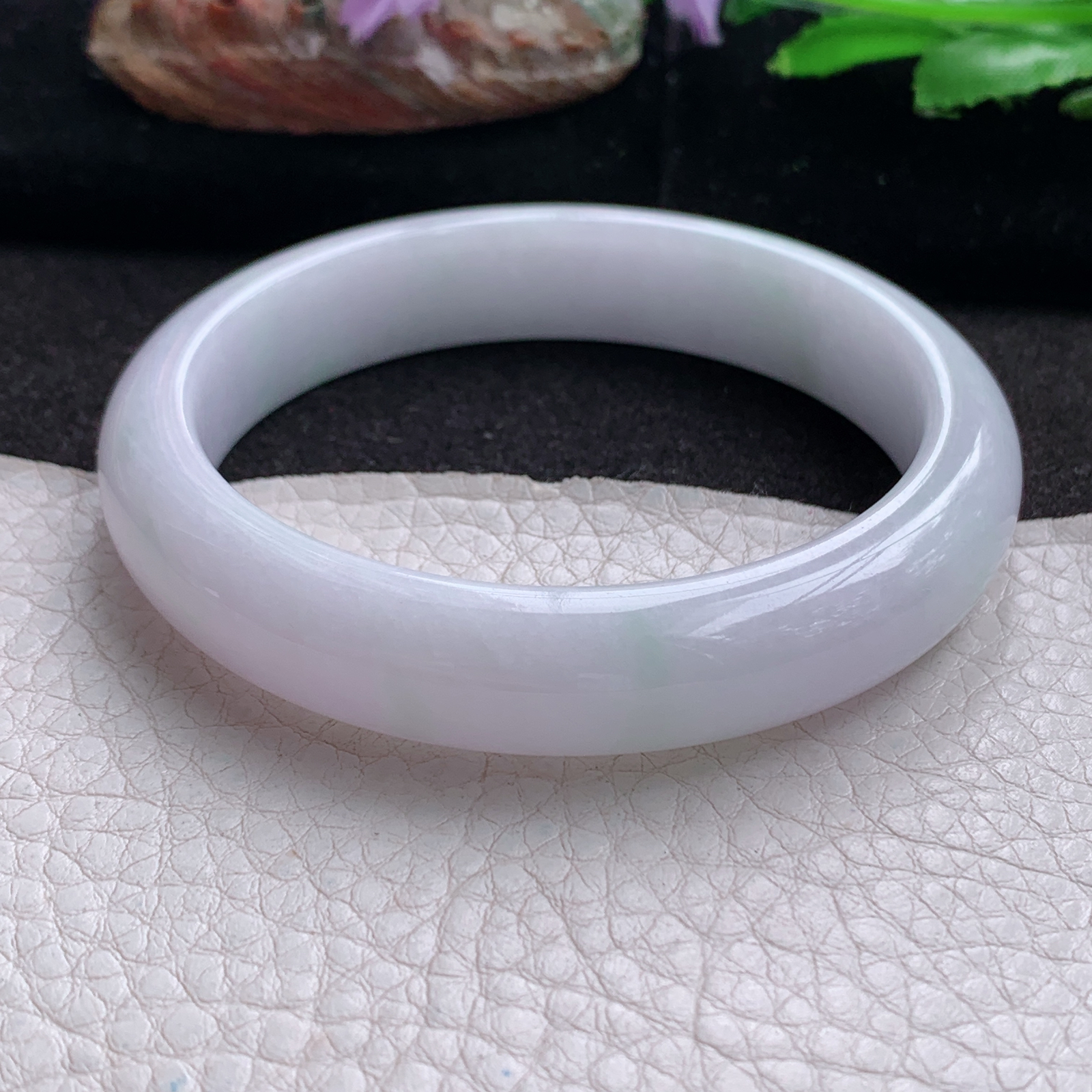 jx实拍57.5*12.3*8平安镯 天然翡翠a货手镯水润淡紫正圈玉镯子