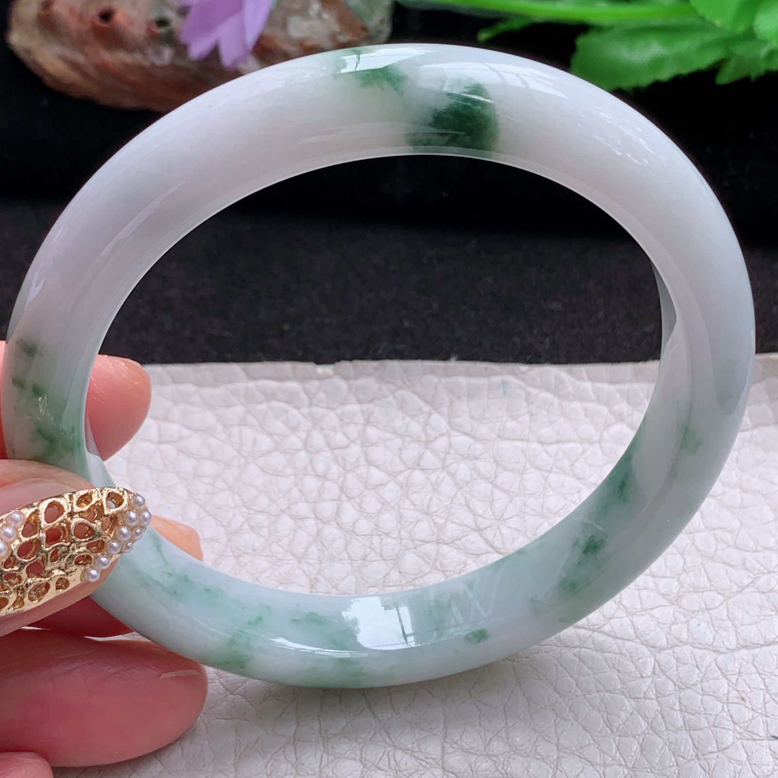 js大圈口60.5*11.3*8.2平安镯 天然翡翠a货手镯水润飘花大气玉镯子