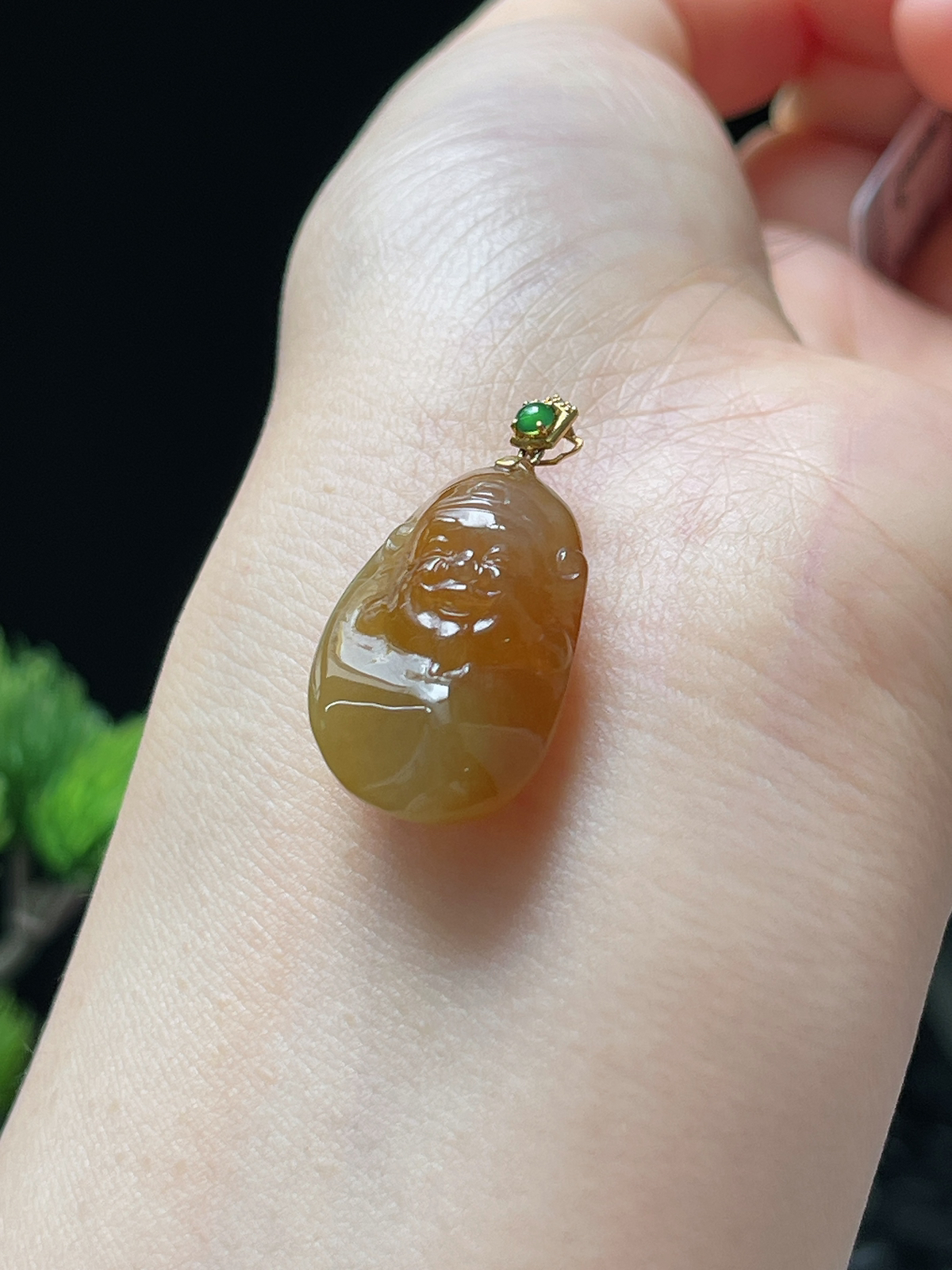 18k金翡翠冰糯种黄财神挂件