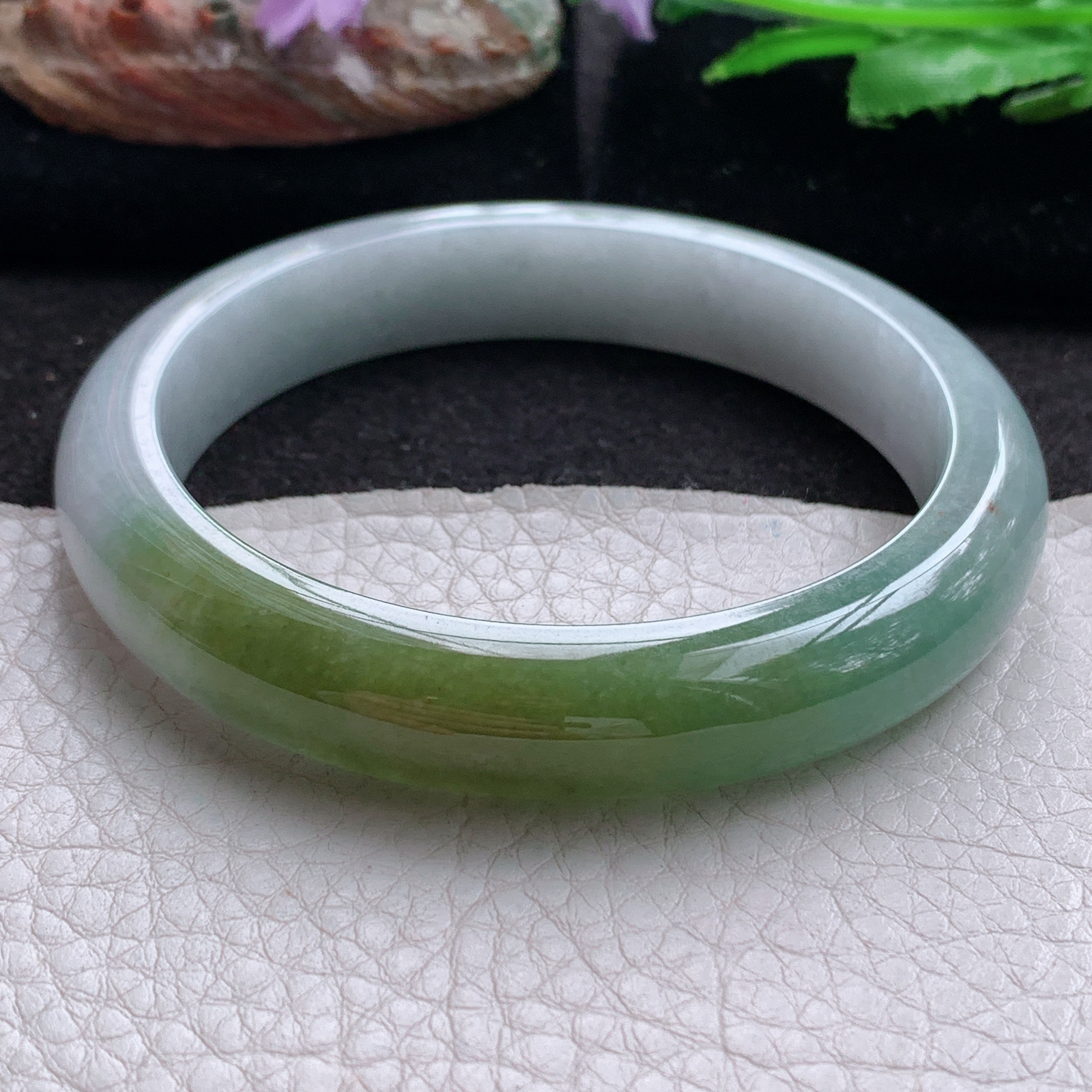 js大圈口61*11.8*8.5招财镯 天然翡翠a货手镯冰润双彩正圈玉镯子