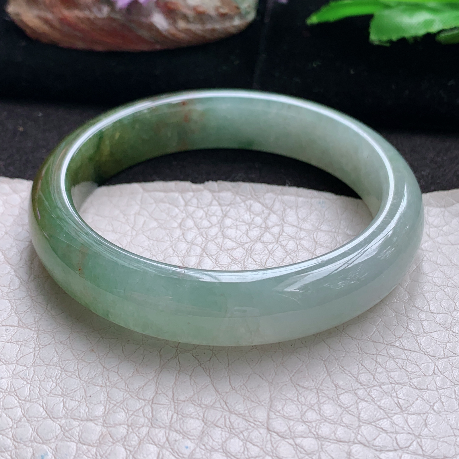 js实拍54*12.5*7.8招财镯 天然翡翠a货手镯双彩半山半水正圈玉镯子