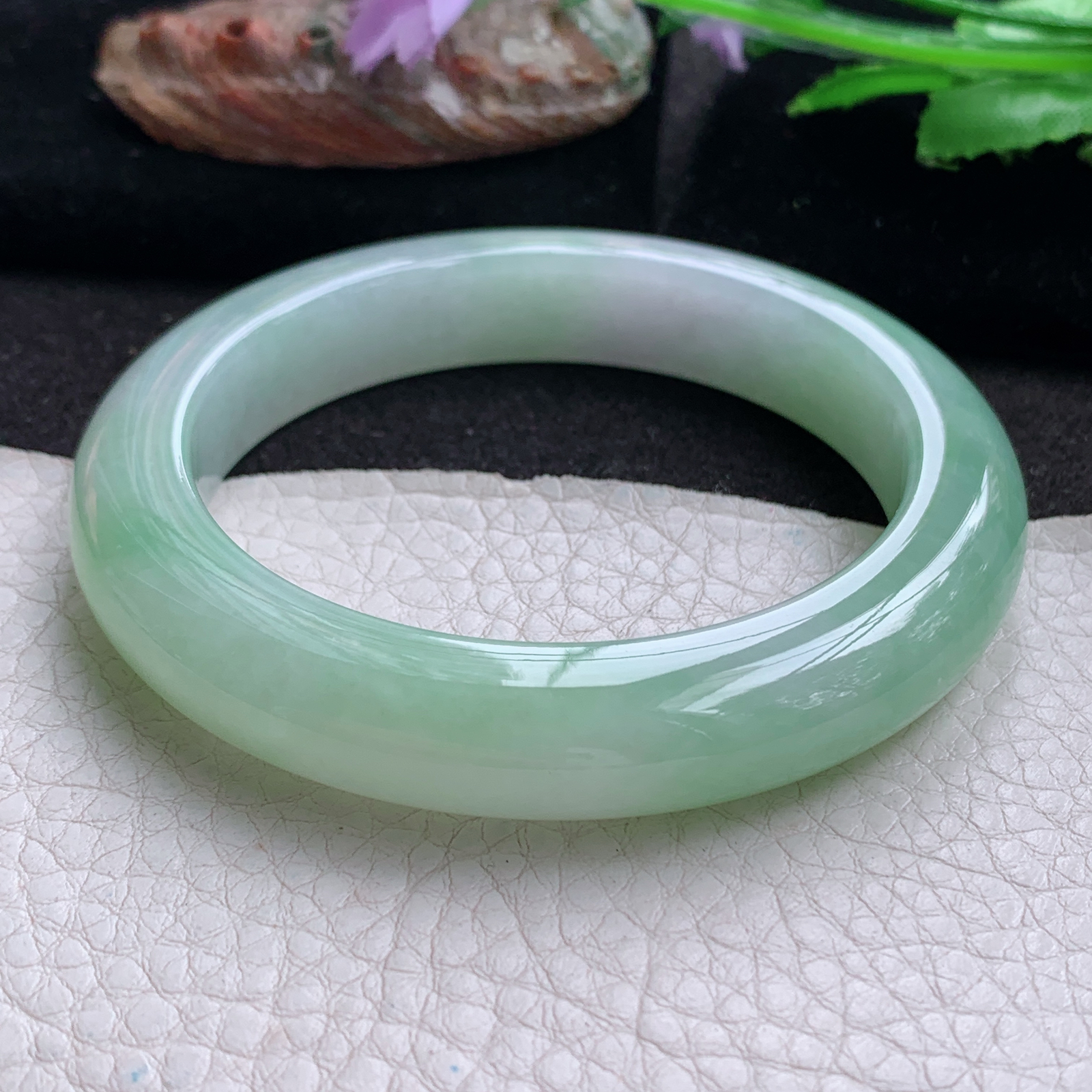 hy实拍57.5*11.8*9.8平安镯 天然翡翠a货手镯飘甜绿胶感正圈玉镯子