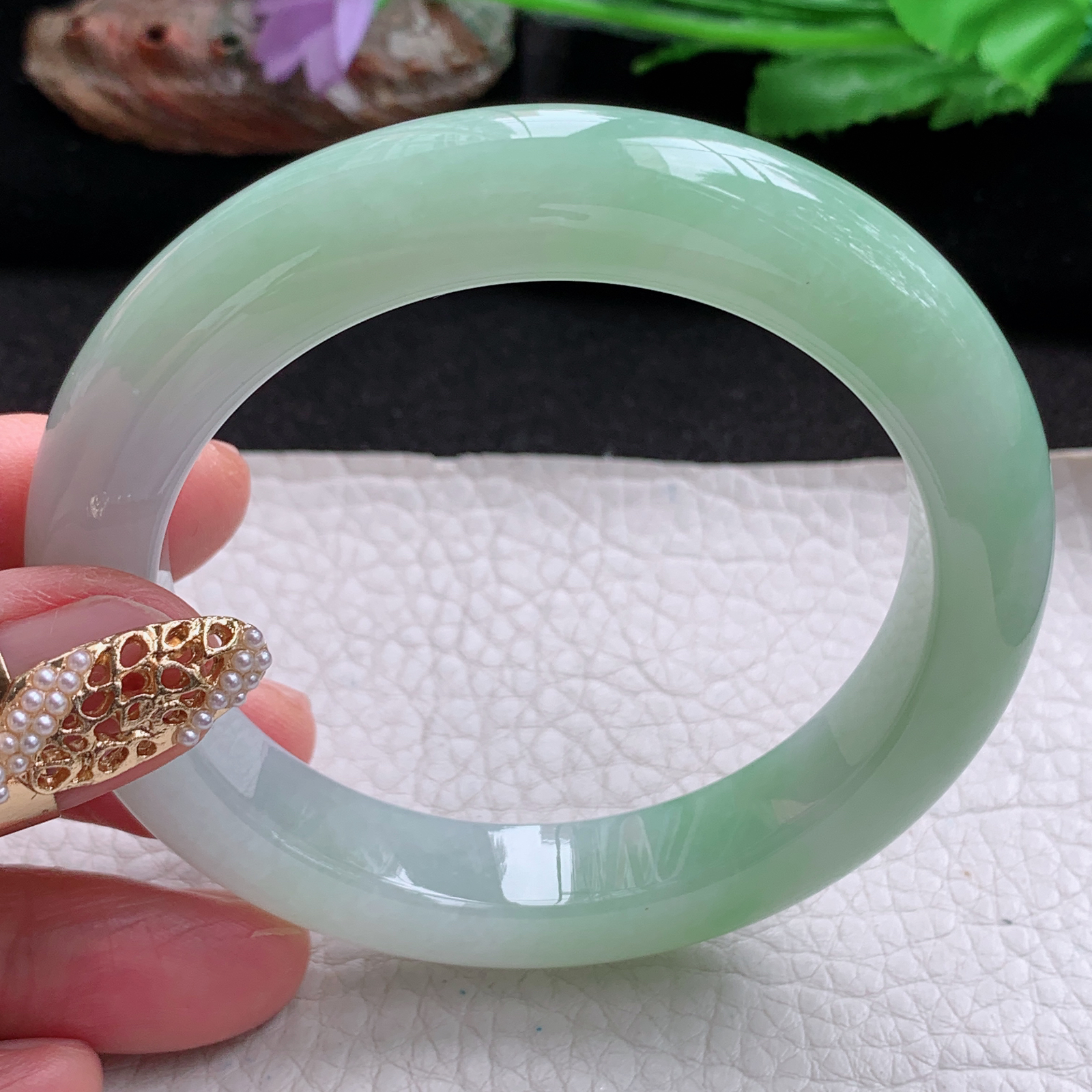 hy实拍57.5*11.8*9.8平安镯 天然翡翠a货手镯飘甜绿胶感正圈玉镯子