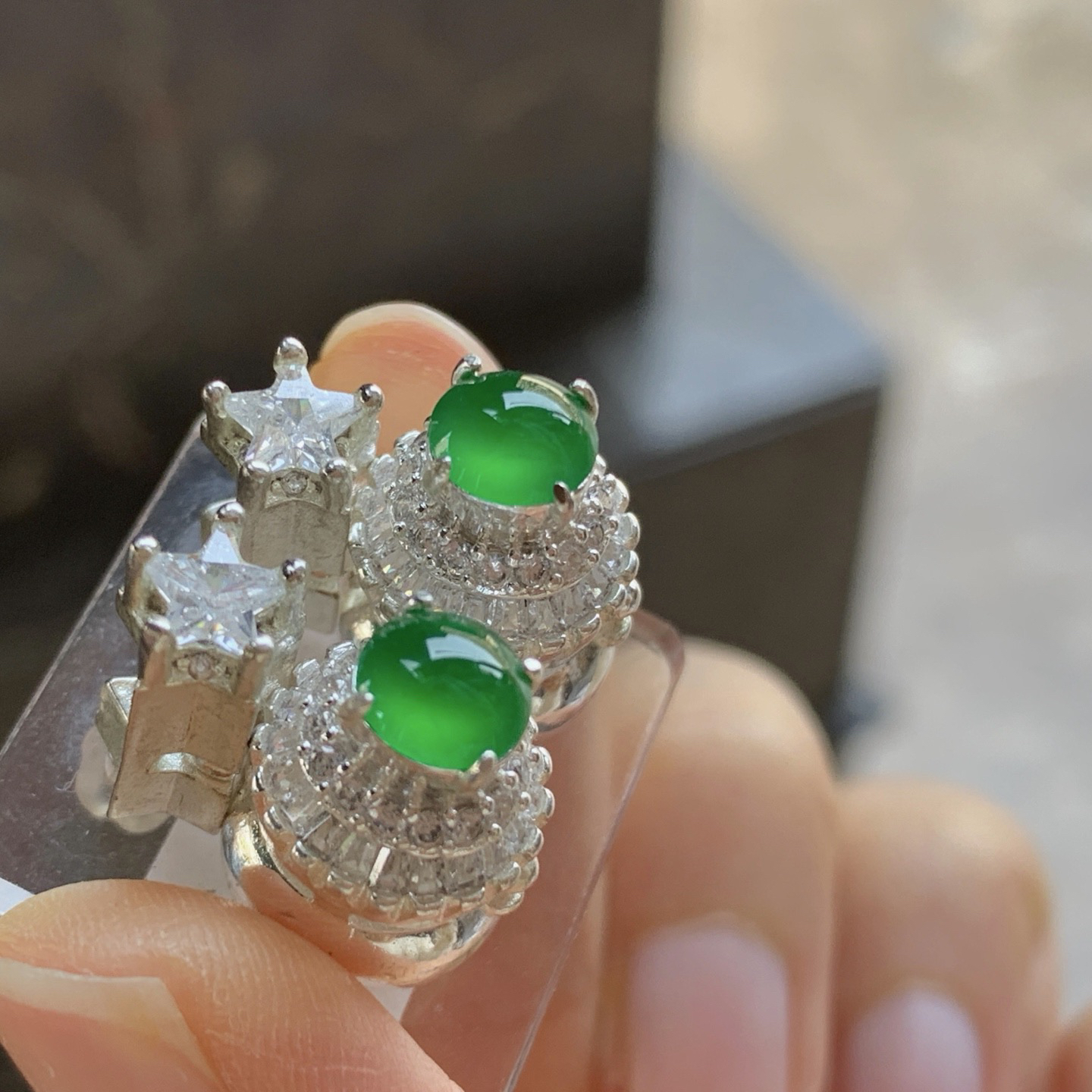 冰绿戒面^_^透亮 铜托