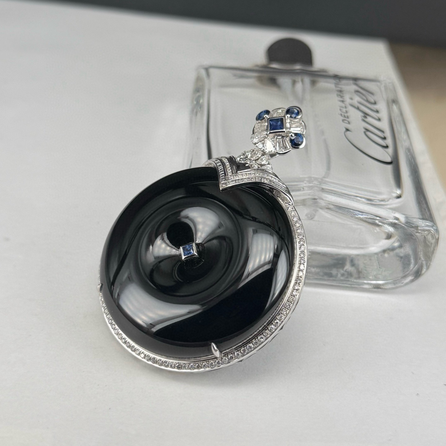 精品18k墨翠超大平安扣 种好色正 黑度极好 打灯通透 油性十足