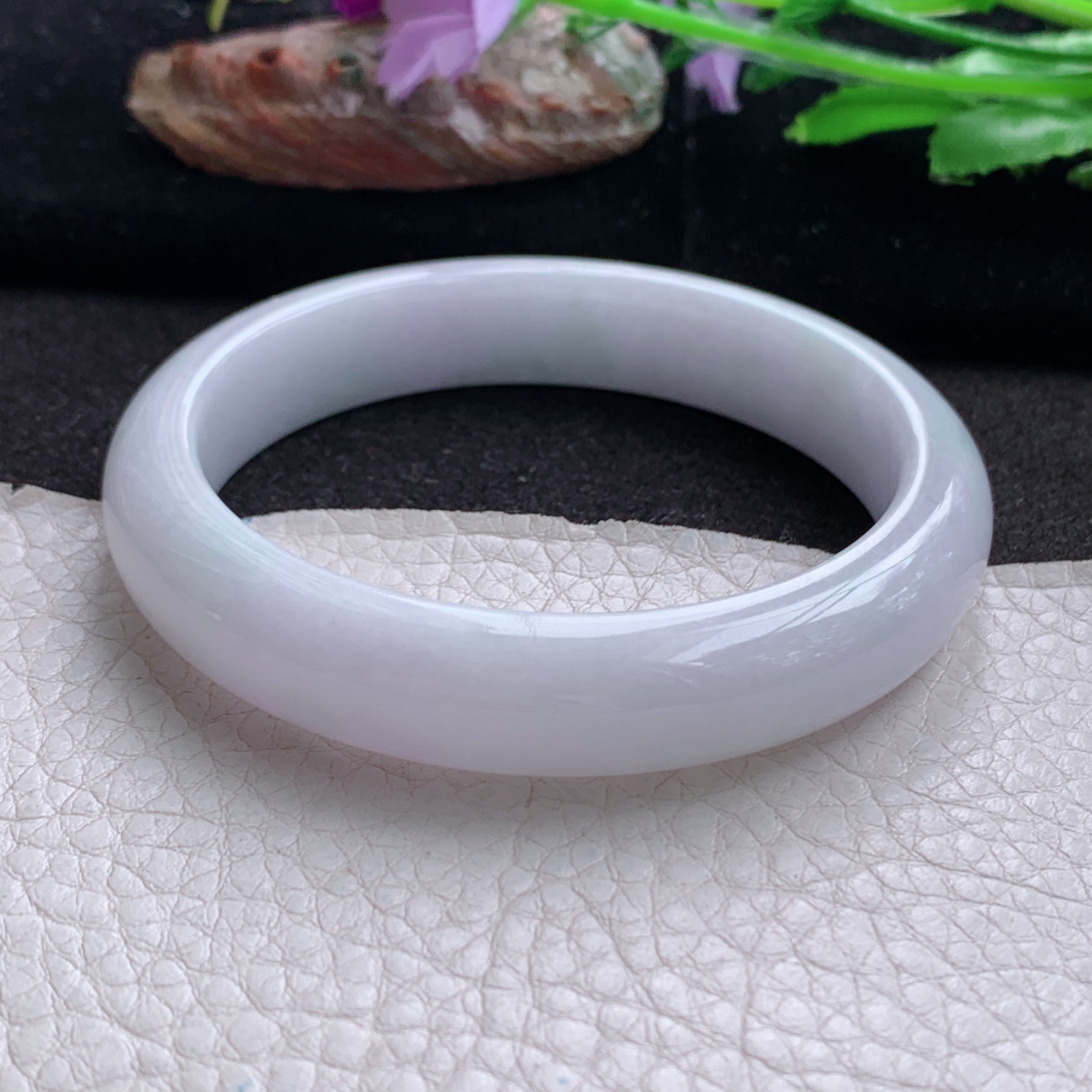 jx实拍57.5*12.3*8平安镯 天然翡翠a货手镯水润淡紫正圈玉镯子