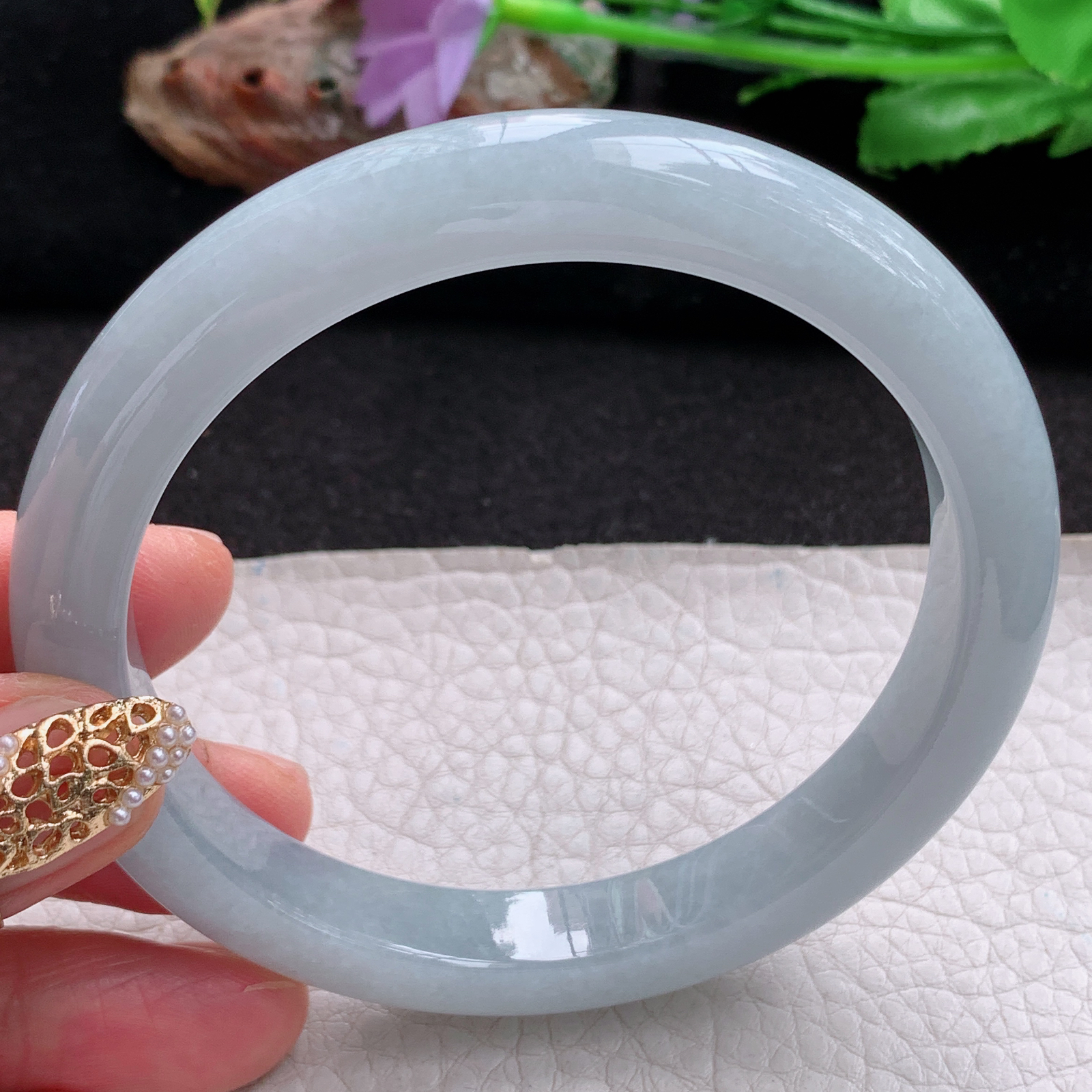 js大圈口62.5*10.3*8.6平安镯 天然翡翠a货手镯冰润纯美正圈玉镯子