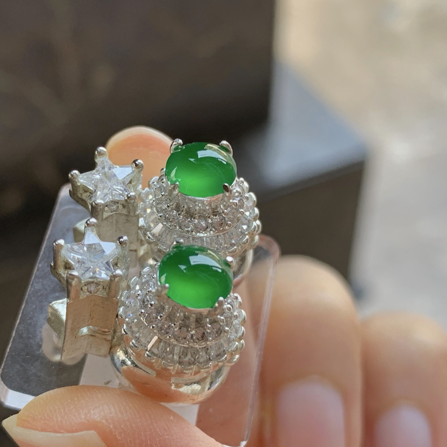 冰绿戒面^_^透亮 铜托