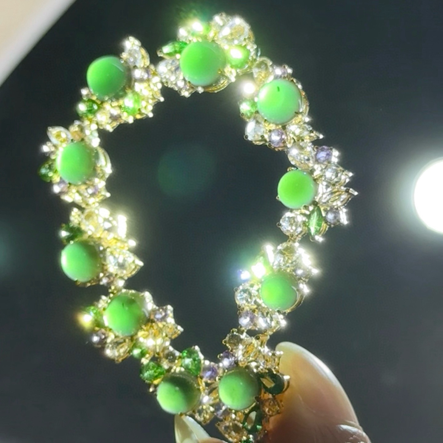 精品豪镶墨翠蛋面项链 种好色正 黑度好 打灯通透  尺寸5.5