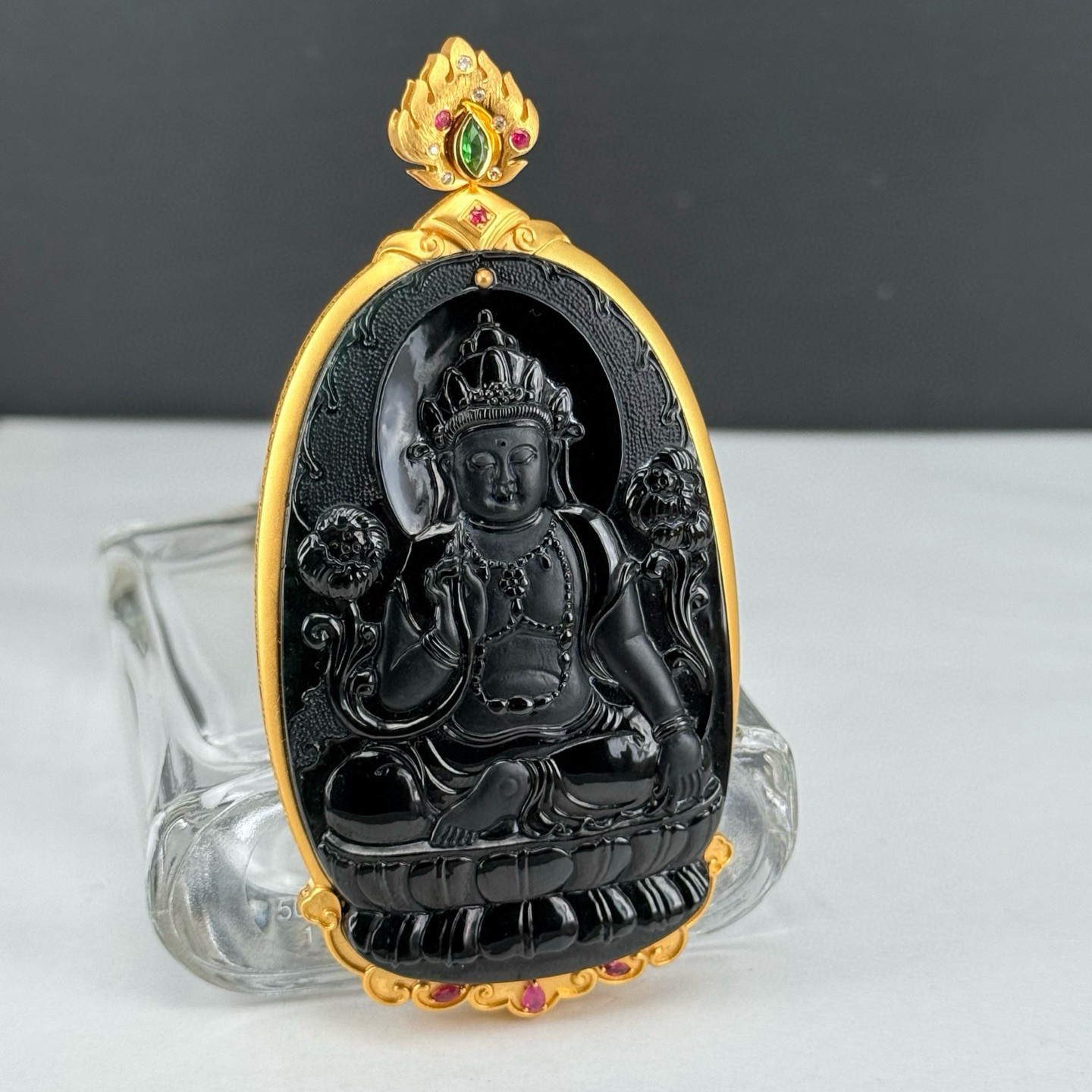 精品豪镶墨翠度母 种好色正 黑度极好 打灯通透 油性十足 尺寸87.4