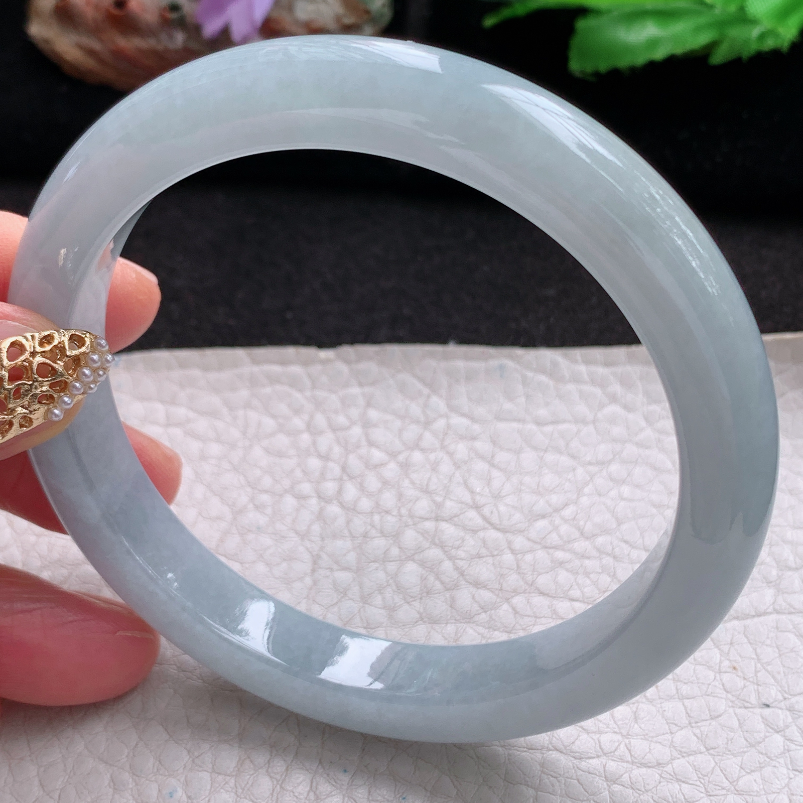 js大圈口62.5*10.3*8.6平安镯 天然翡翠a货手镯冰润纯美正圈玉镯子